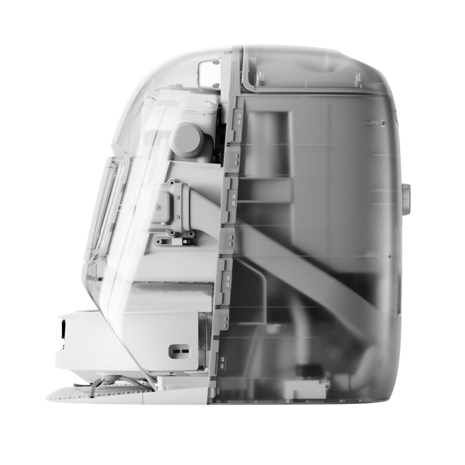 DJI ROMO P robotti-imuri puhdistustelakassa sivulta