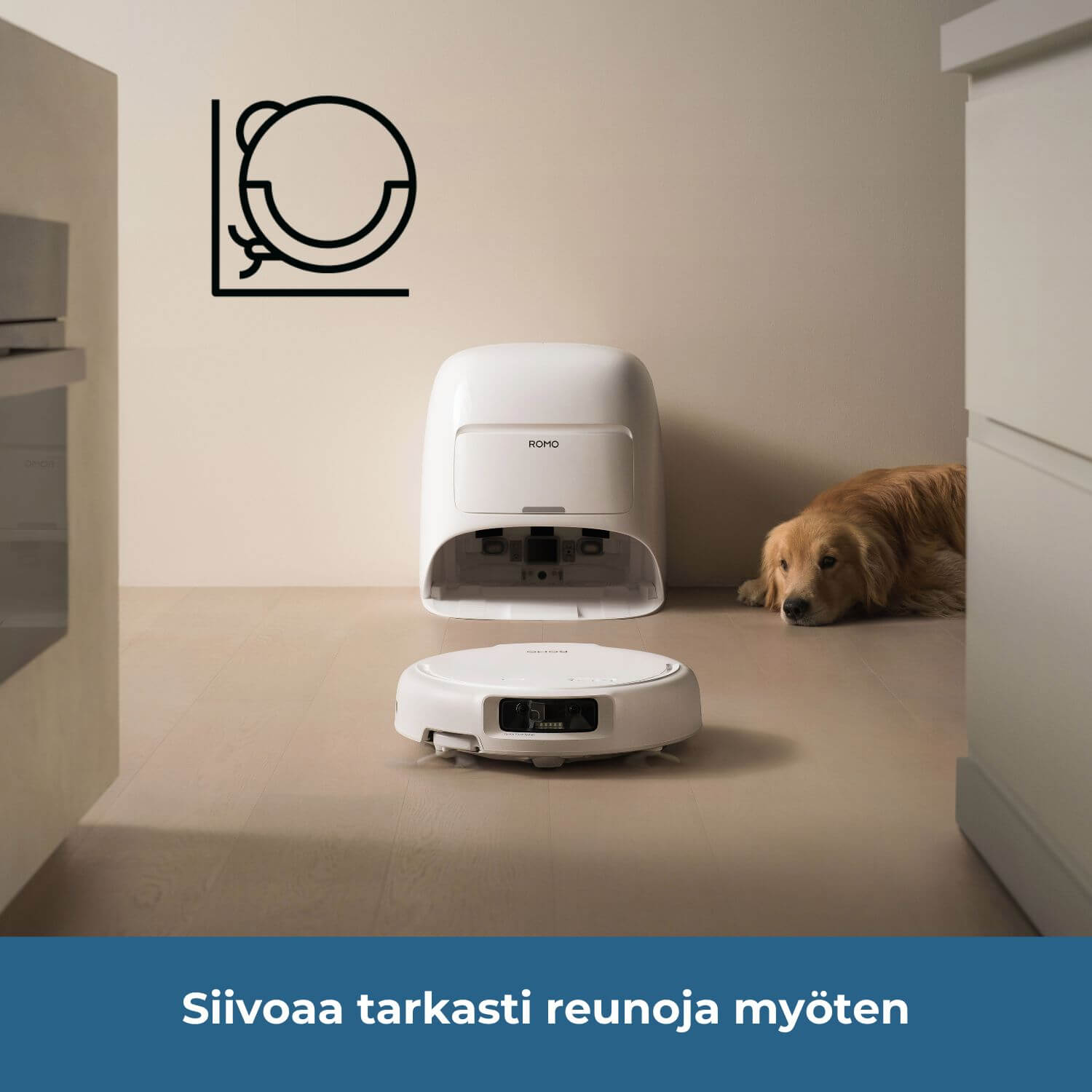 DJI ROMO S siivoaa tarkasti reunoja myöten