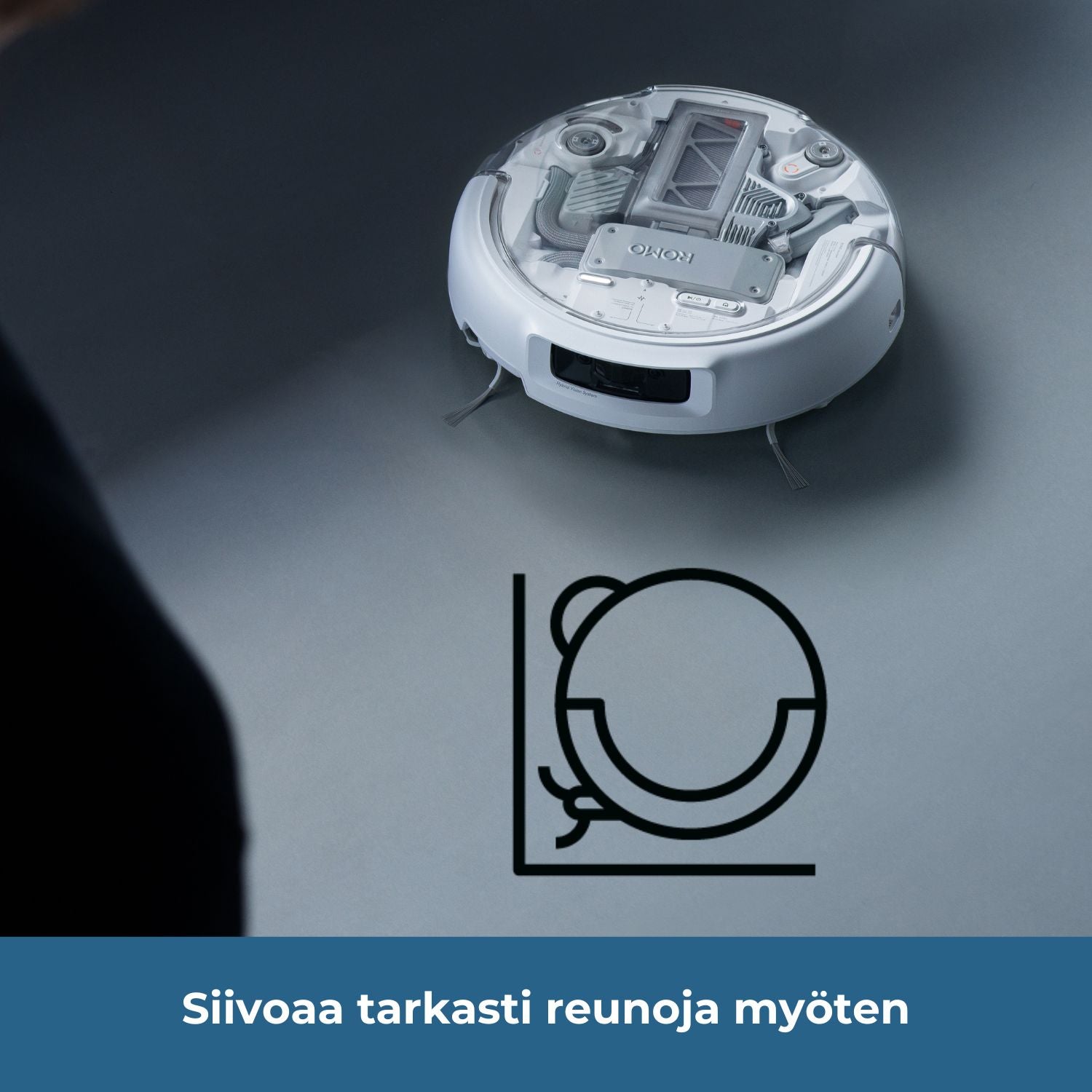 DJI ROMO P siivoaa tarkasti reunoja myöten