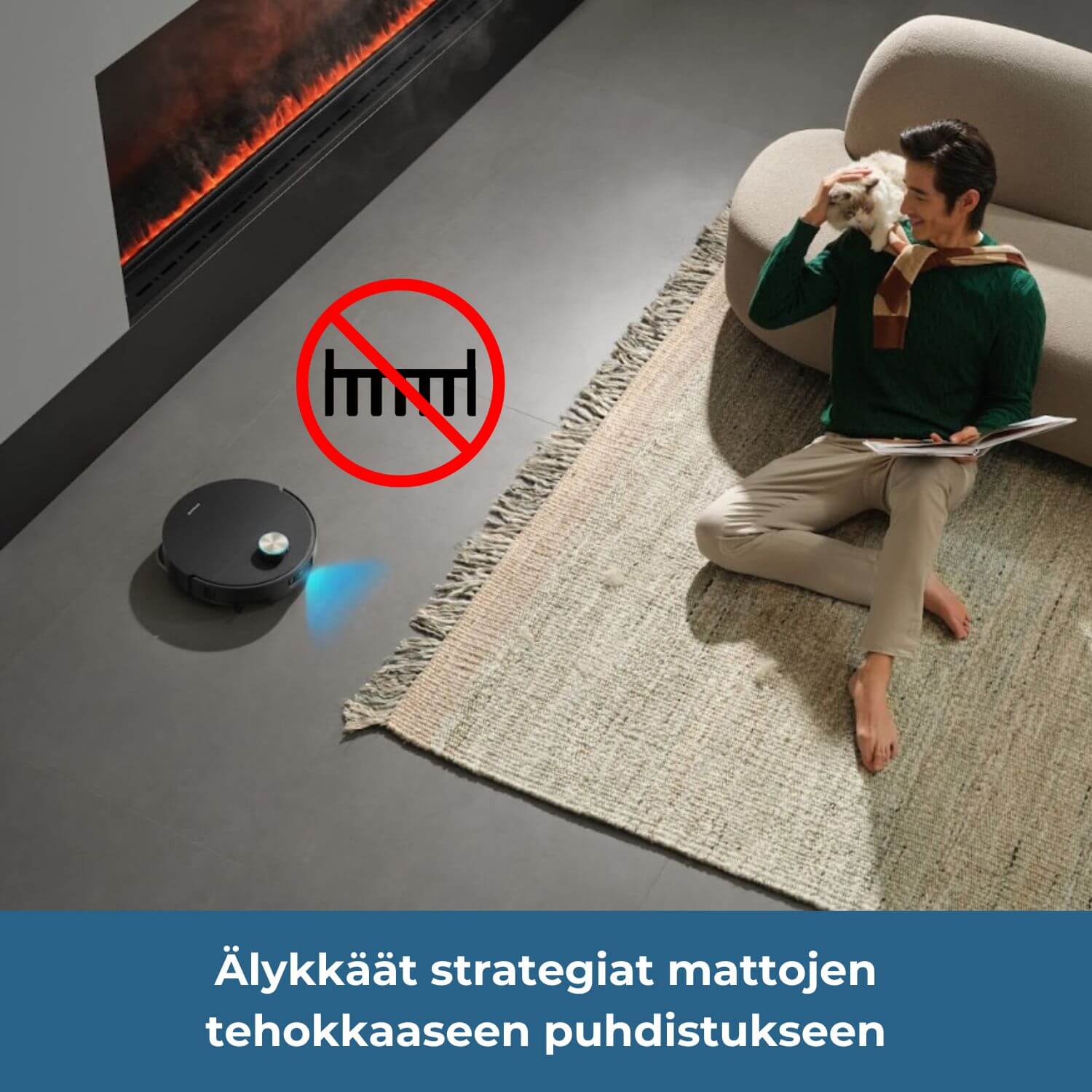 Dreame X60 Ultra robotti-imurissa on älykkäät strategiat mattojen tehokkaaseen puhdistukseen. Se esimerkiksi tunnistaa maton hapsut ja voi välttää ne imuroidessaan.