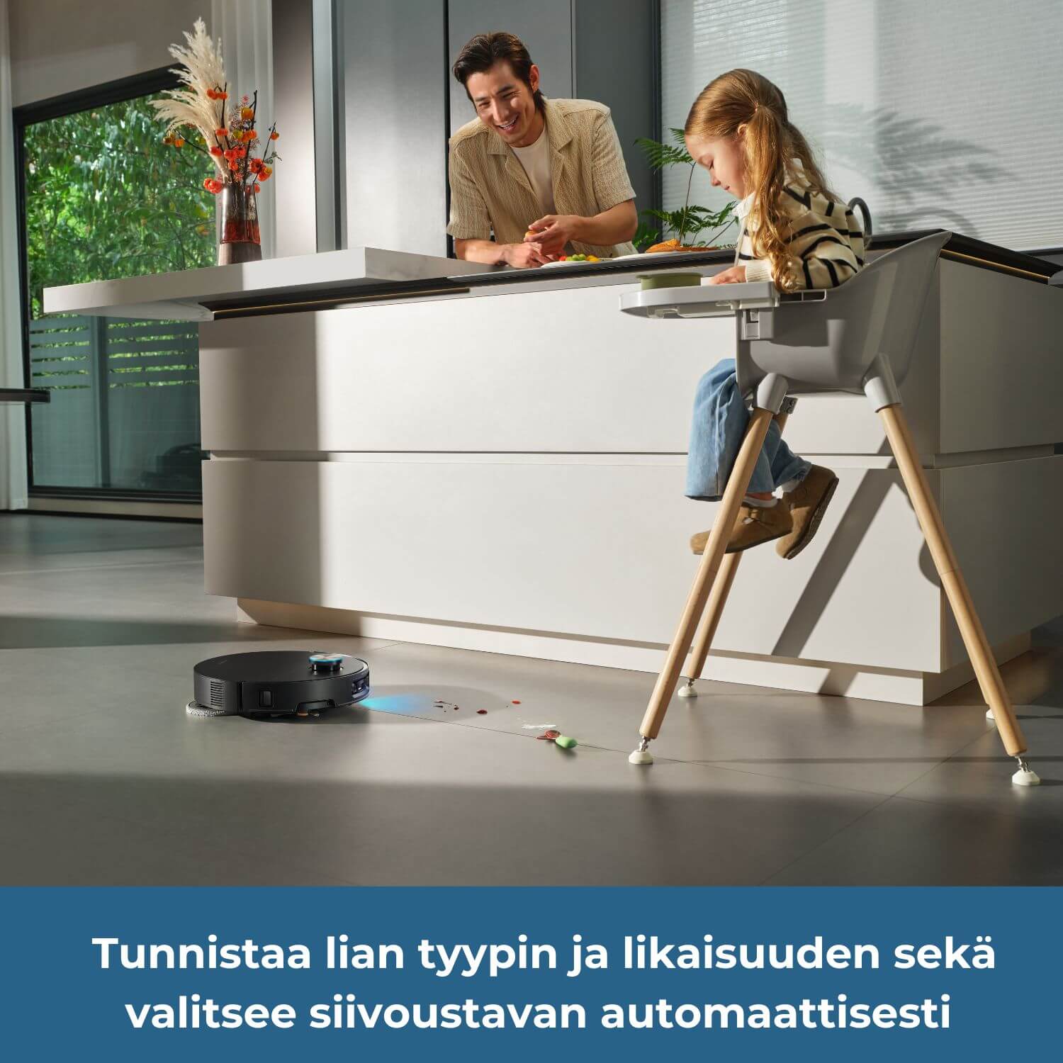 Dreame X60 Ultra robotti-imuri tunnistaa lian tyypin ja likaisuuden asteen sekä valitsee siivoustavan automaattisesti.