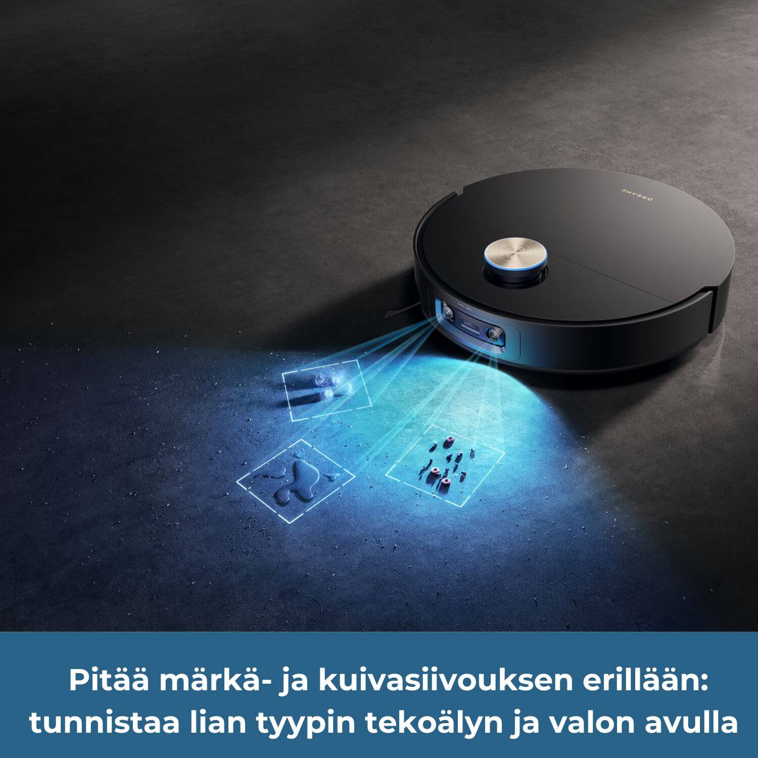 Dreame X60 Ultra robotti-imuri pitää märkä- ja kuivasiivouksen erillään. Se tunnistaa lian tyypin tekoälyn ja valon avulla.