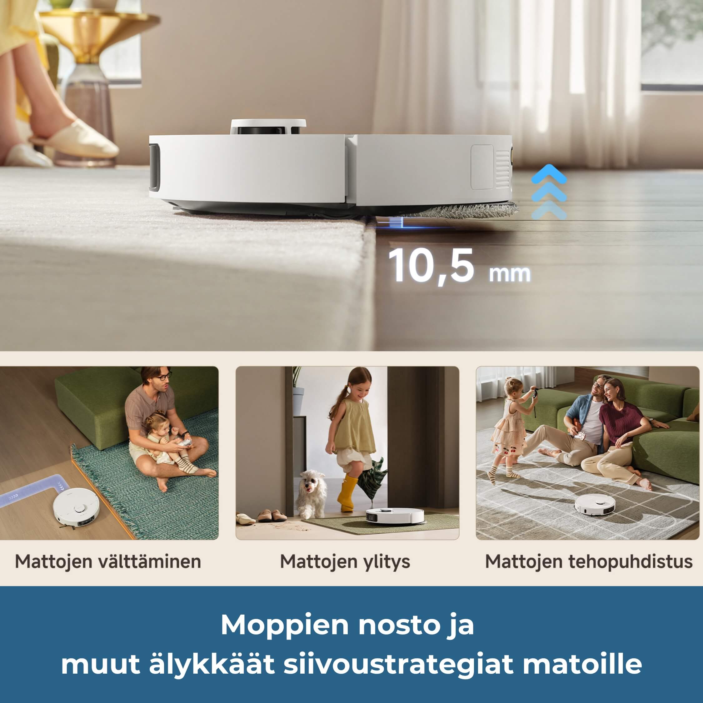Dreame L10s Ultra Gen 3 robotti-imuri ja moppityynyillä puhdistusstrategioita, mattojen ylitys ja vältäminen
