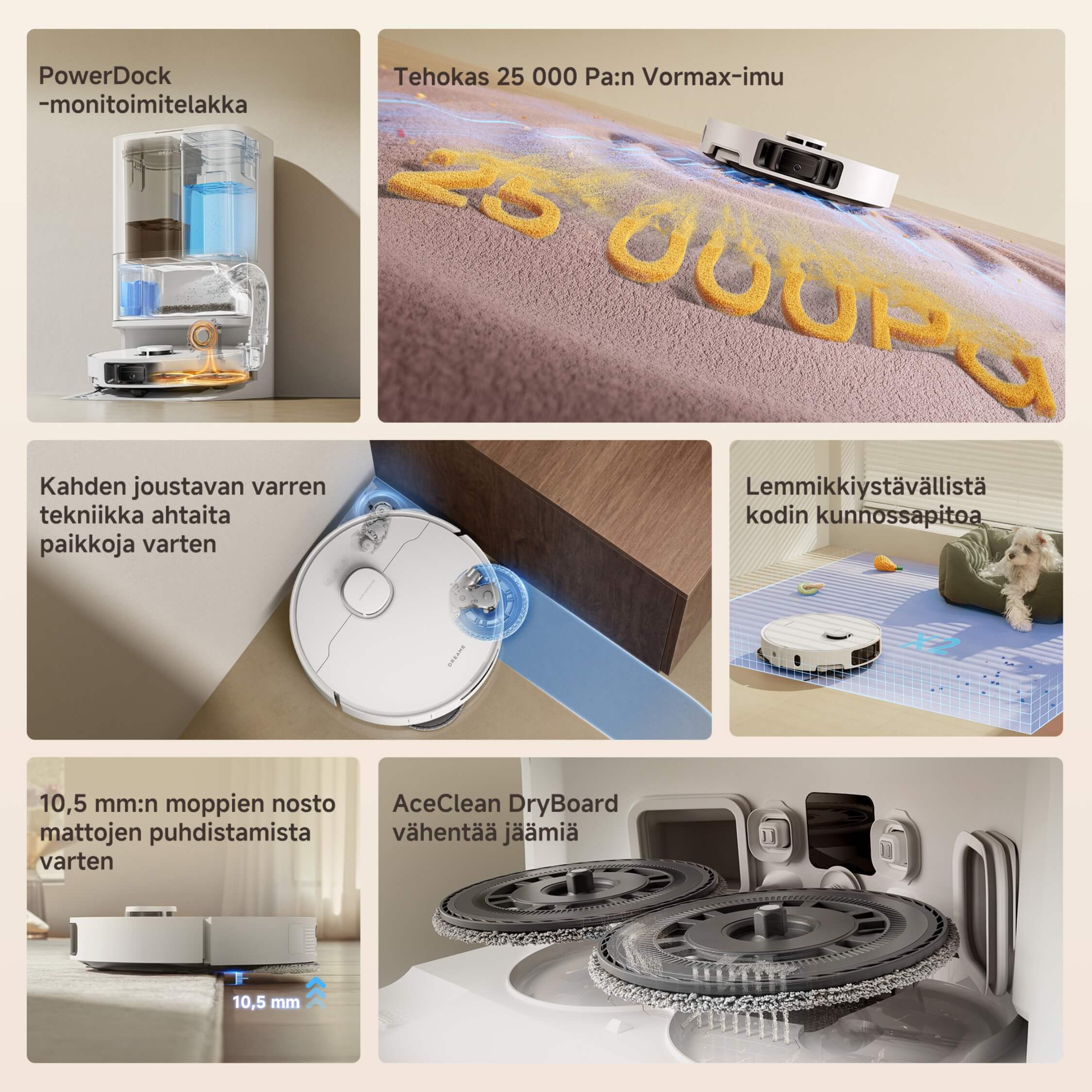 Dreame L10s Ultra Gen 3 robotti-imuri ja moppi PowerDock ja teho 25000 Pa kuvaus, tehokkaat ominaisuudet.