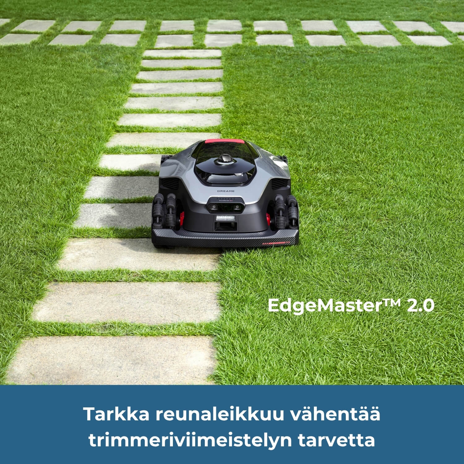 Dreame A3 Pro AWD 2500/3500/5000 robottiruohonleikkurin tarkka reunaleikkuu vähentää trimmeriviimeistelyn tarvetta.