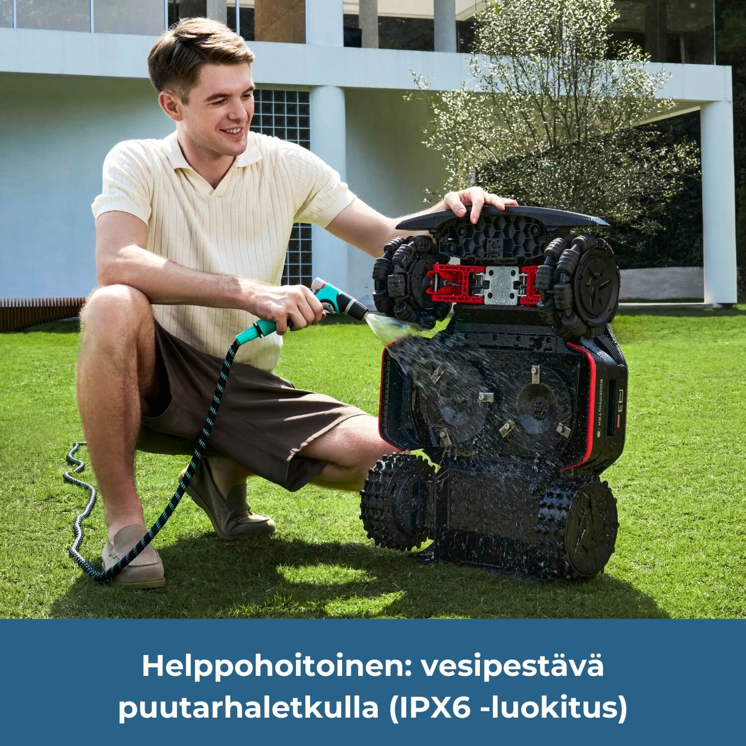 Dreame A3 Pro AWD 2500/3500/5000 robottiruohonleikkuri on helppohoitoinen ja vesipestävä puutarhaletkulle (IPX6 luokitus)