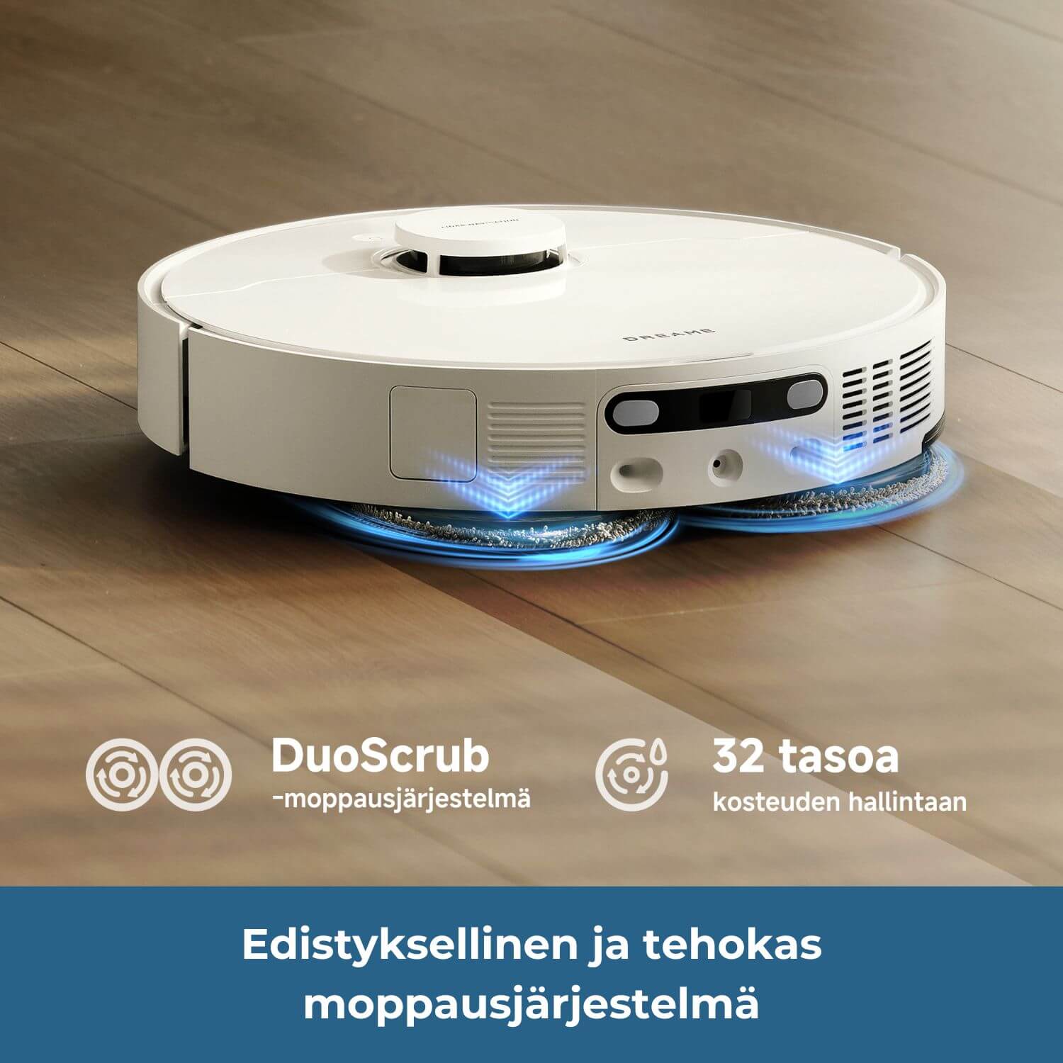 Dreame L10s Ultra Gen 3 robotti-imurissa on tehokas DuoScrub moppausjärjestelmä ja 32 tasoinen veden määrän säätö