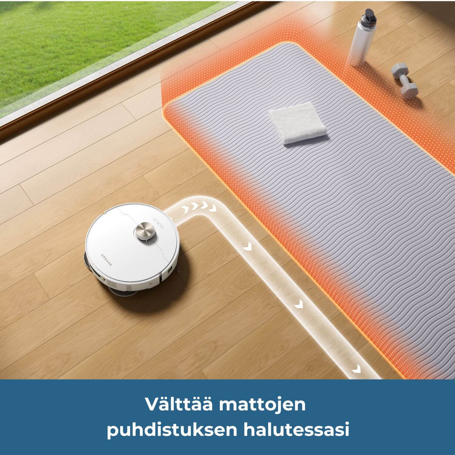 Dreame L50s Pro Ultra robotti-imuri välttää mattojen puhdistuksen halutessasi, esimerkiksi jos kyseessä on joogamatto.