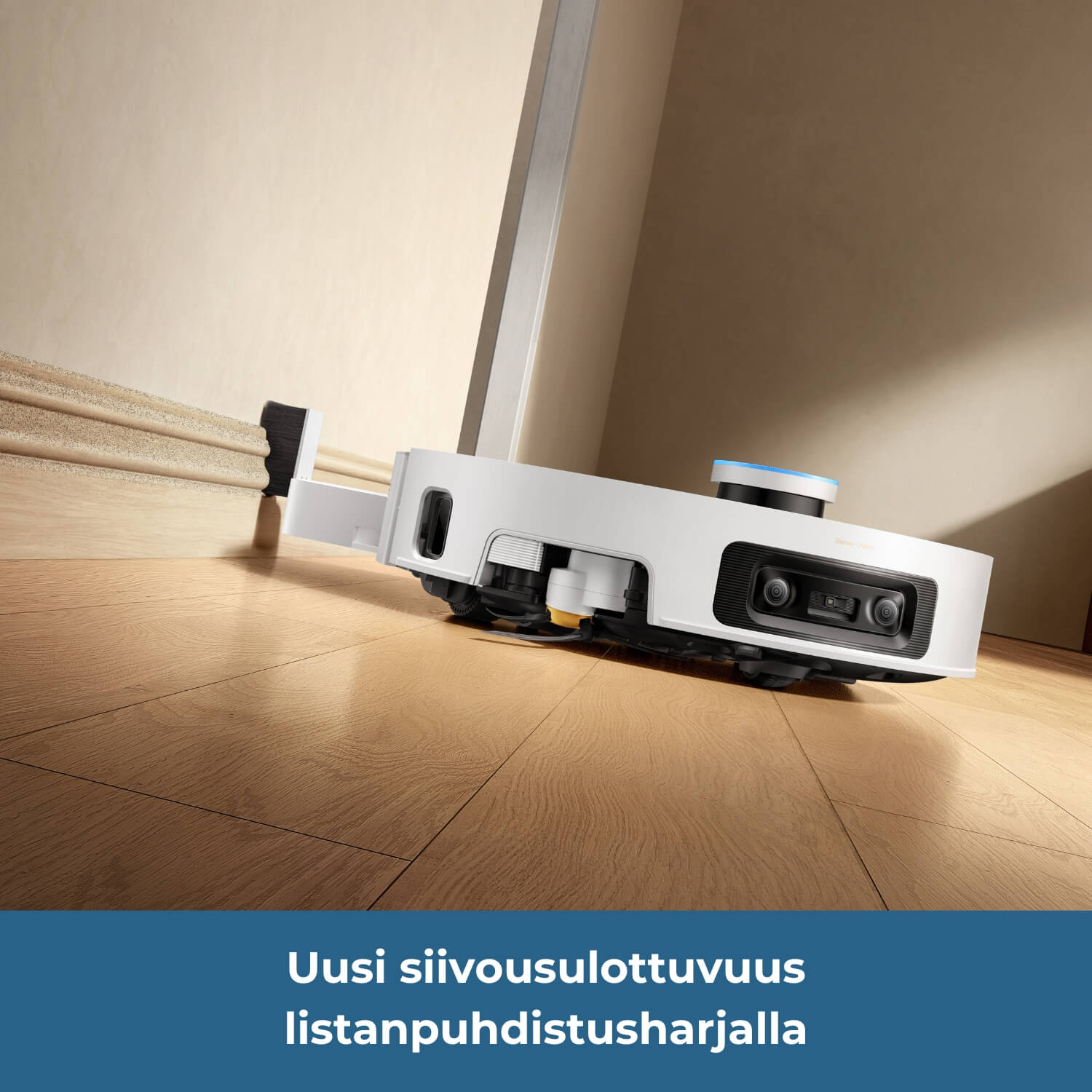 Dreame X60 Pro Ultra Complete robotti-imurissa tulee mukana listanpuhdistusharja, jolloin robotti-imurilla voidaan puhdistaa myös lattialistat.