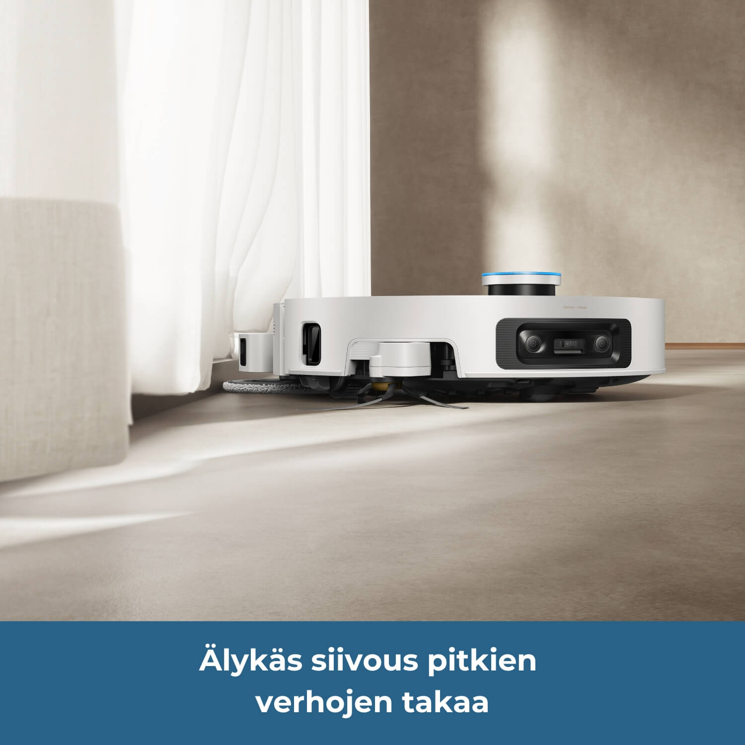 Dreame X60 Pro Ultra Complete robotti-imuri osaa siivota älykkäästi pitkienkin verhojen takaa / alta.
