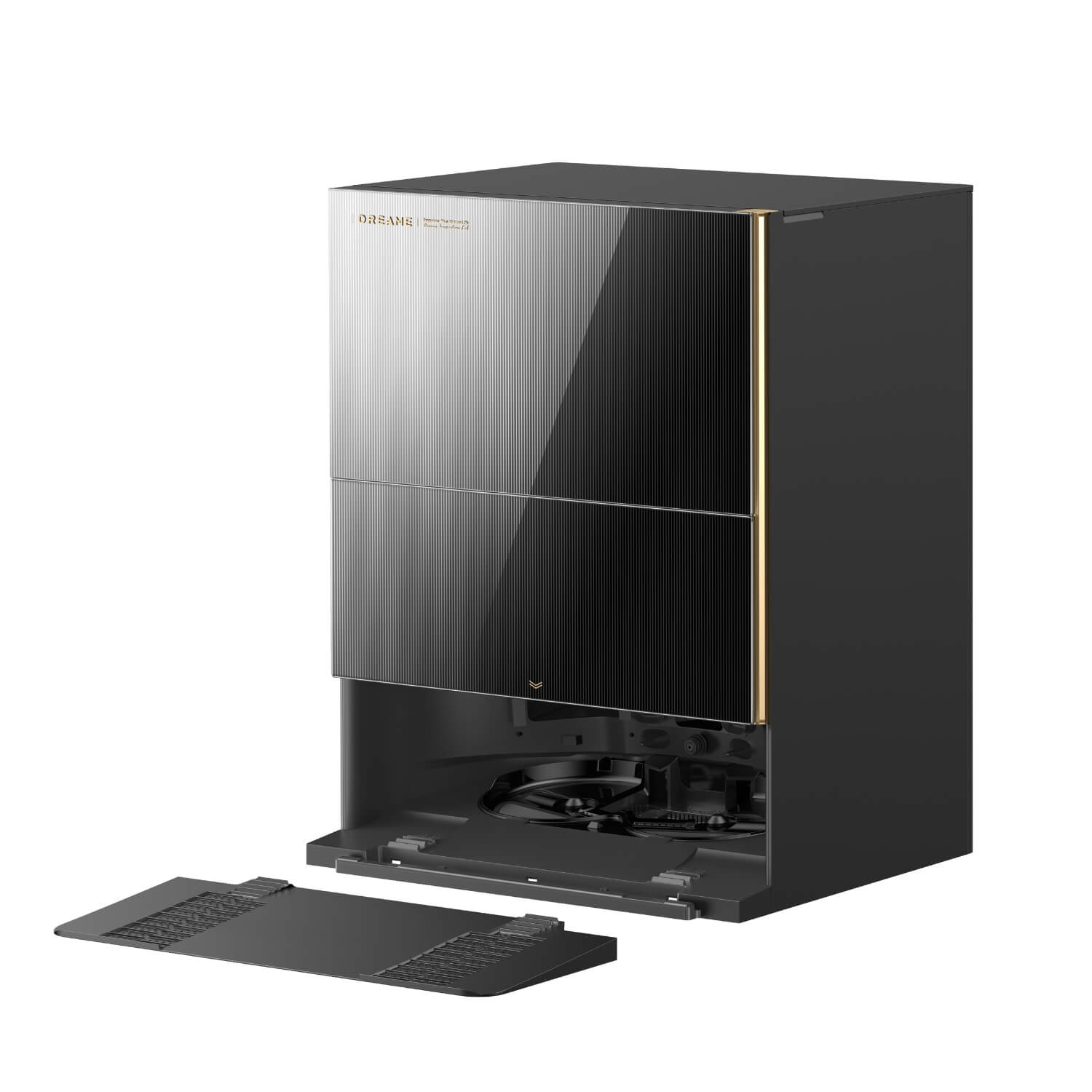 Dreame X60 Pro Ultra Complete robotti-imurin telakka tuotekuva sivuiisto kiiltävä musta/kulta