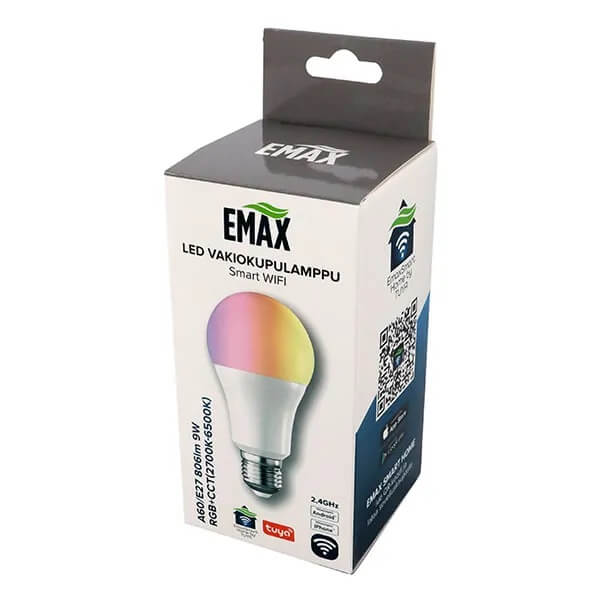 Emax älylamppu E27 kaikilla väreillä RGB, 9 W, WiFi