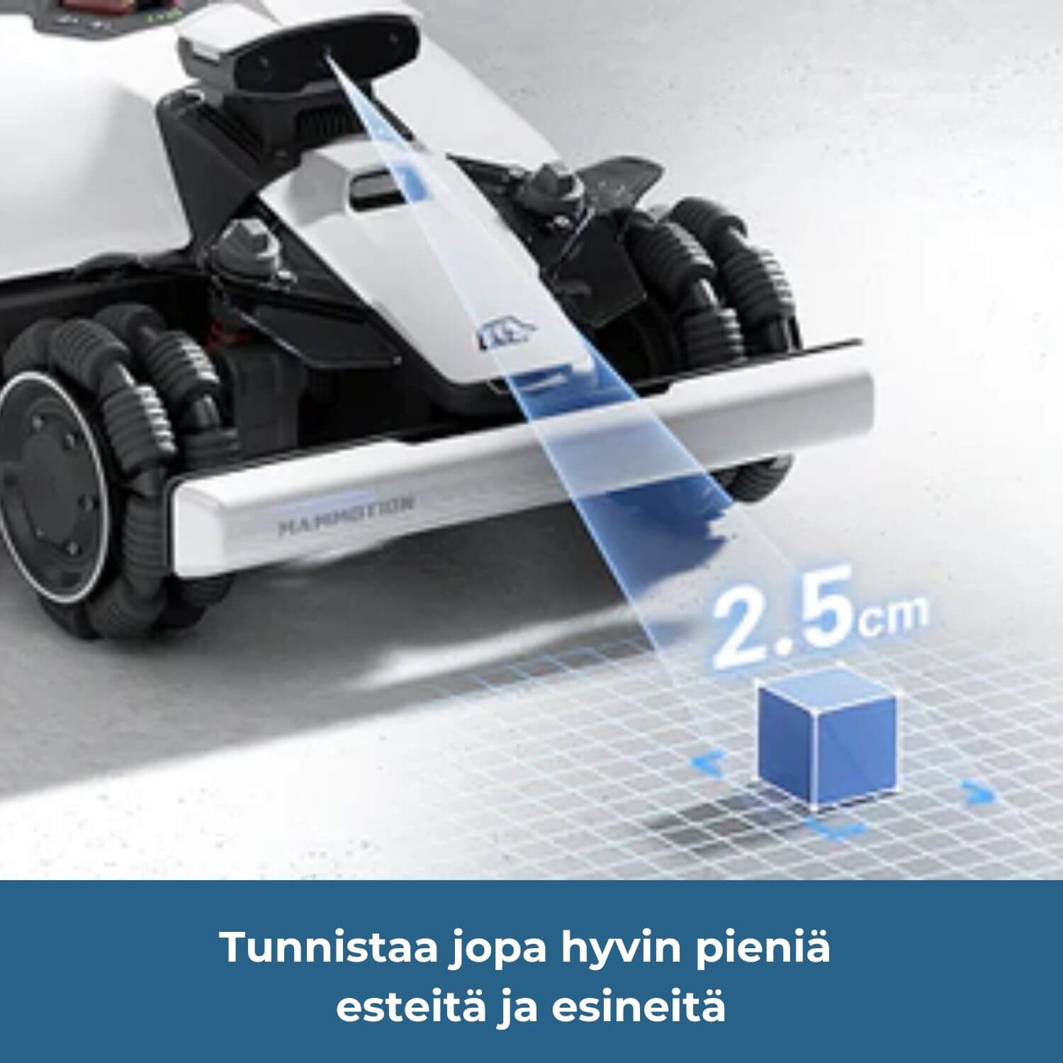 MAMMOTION LUBA mini 2 AWD 1000 rajalangaton robottiruohonleikkuri tunnistaa jopa hyvin pieniä esteitä ja esineitä min. 2,5cm x 2,5cm.