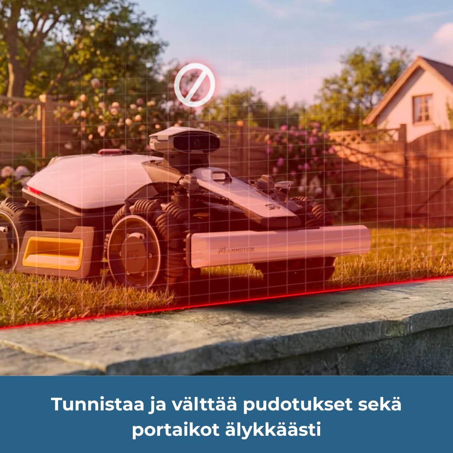 MAMMOTION LUBA mini 2 AWD 1000 rajalangaton robottiruohonleikkuri tunnistaa ja välttää pudotukset ja portaikot älykkäästi.