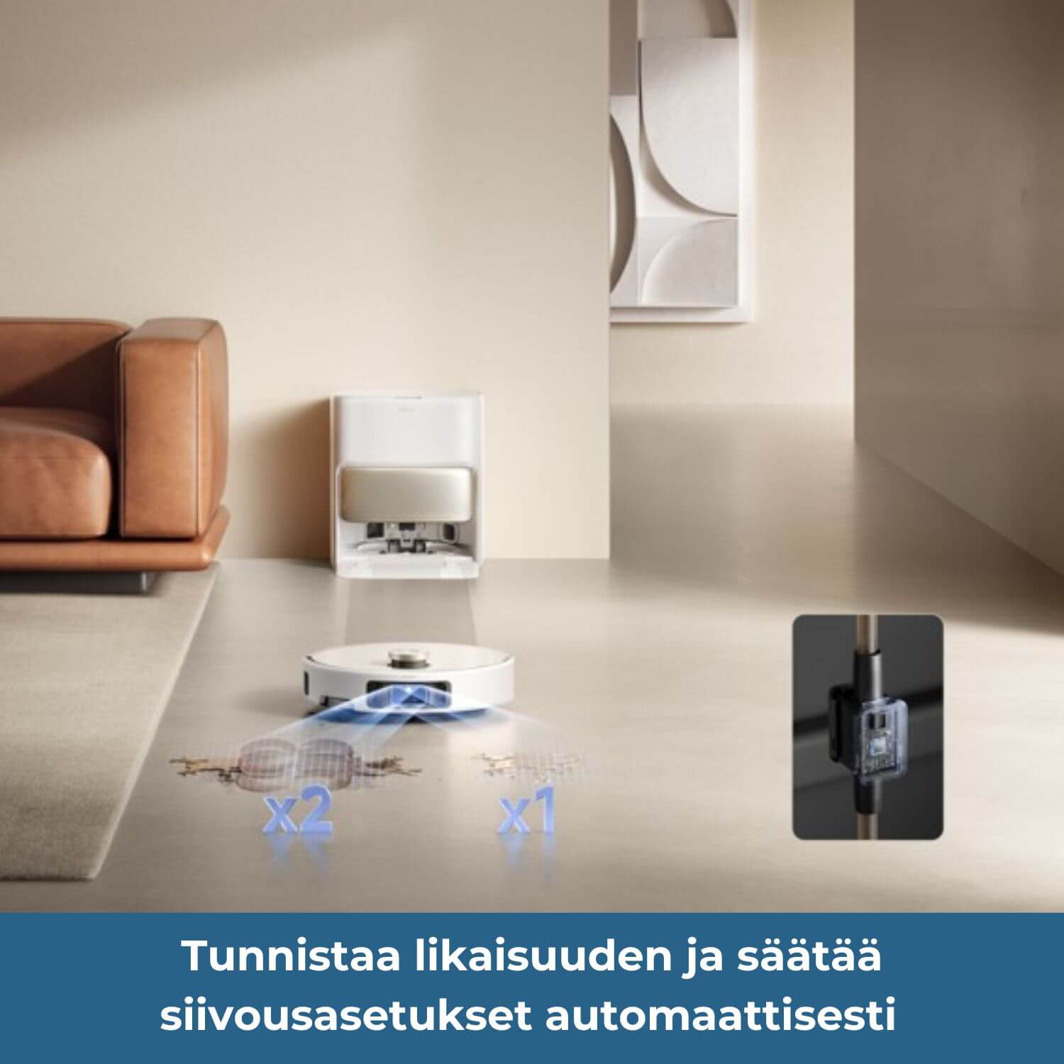  MOVA V50 Ultra tunnistaa likaisuuden ja säätää siivousasetukset automaattisesti