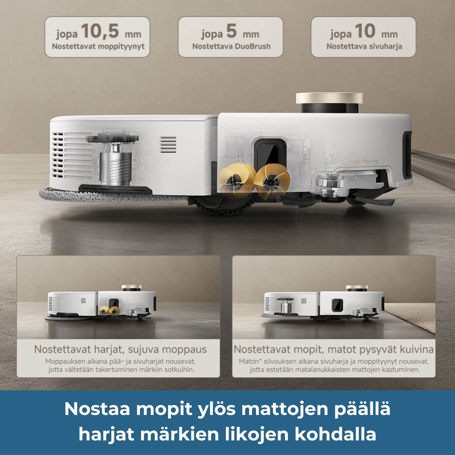  MOVA V50 Ultra nostaa mopit mattojen päällä