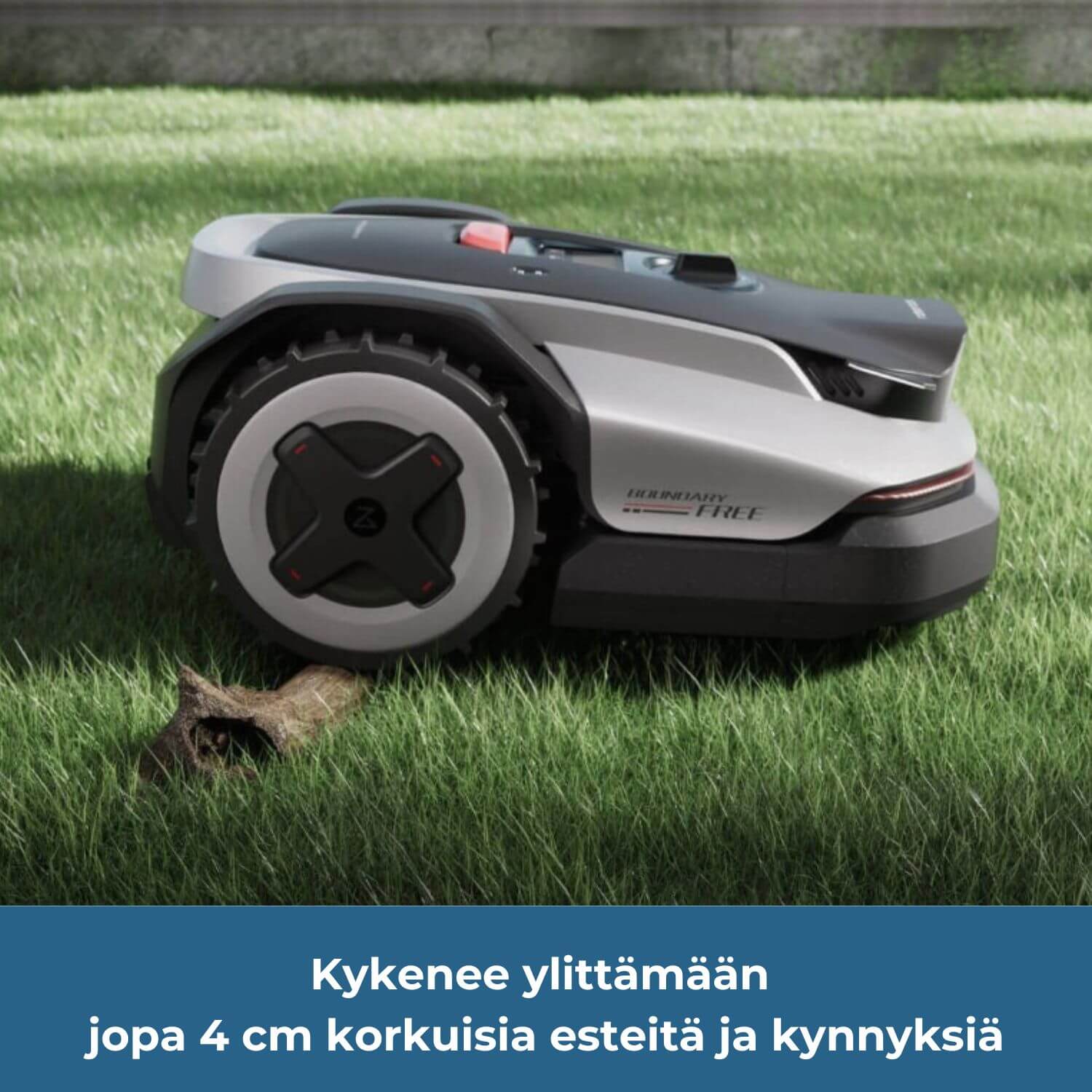 Roborock Neo Q105/Q110 rajalangaton robottiruohonleikkuri kykenee ylittämään jopa 4 cm korkuisia esteitä, kuten puiden juurakkoja, kiviä tai kynnyksiä.