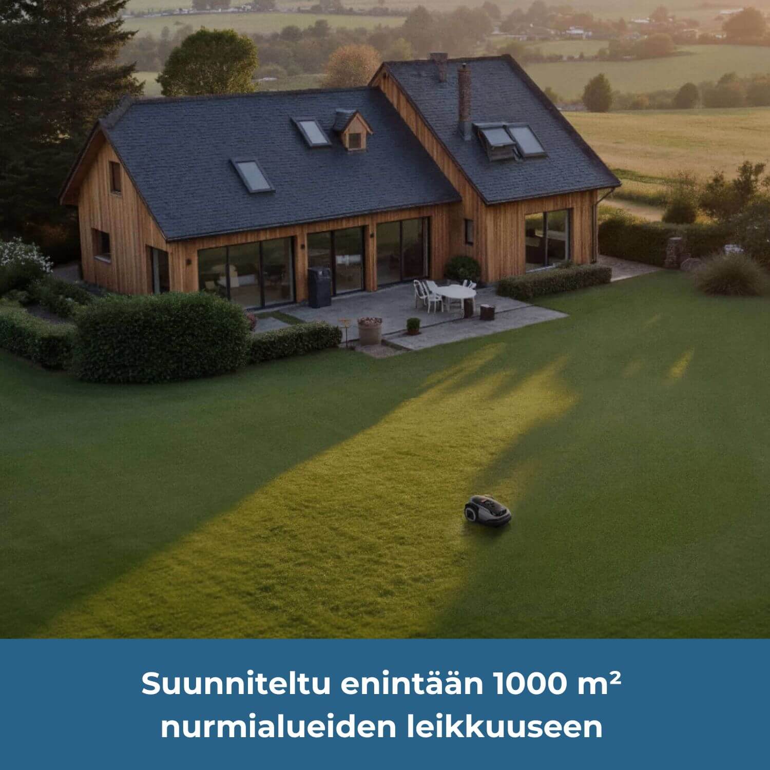 Roborock Neo Q110 rajalangaton robottiruohonleikkuri on suunniteltu enintään 1000 m² nurmialueille/pihoille.