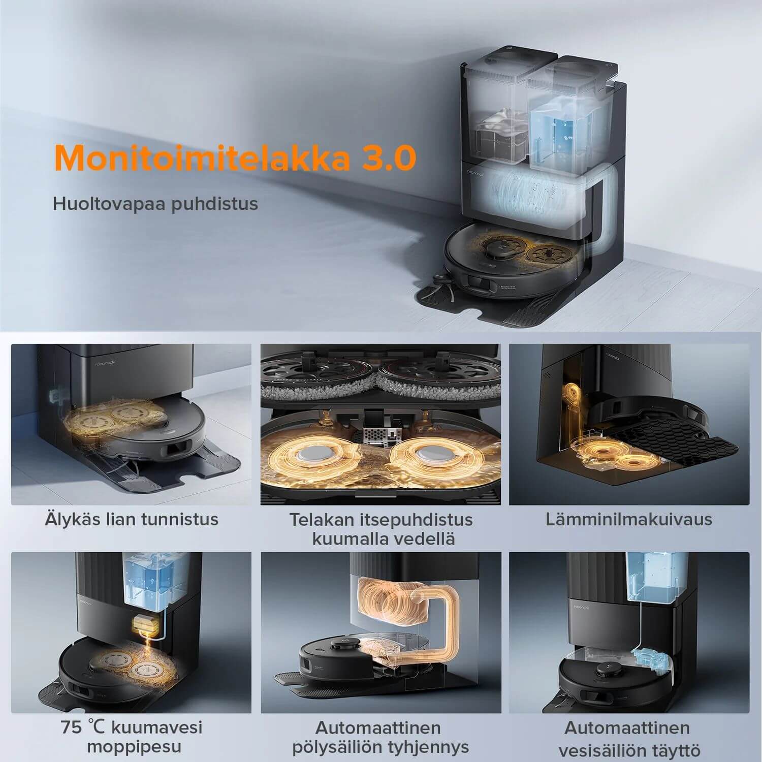 Roborock Qrevo Edge 5V1 Monitoimitelakka 3.0 huoltovapaa puhdistus ja älykäs liantunnistus