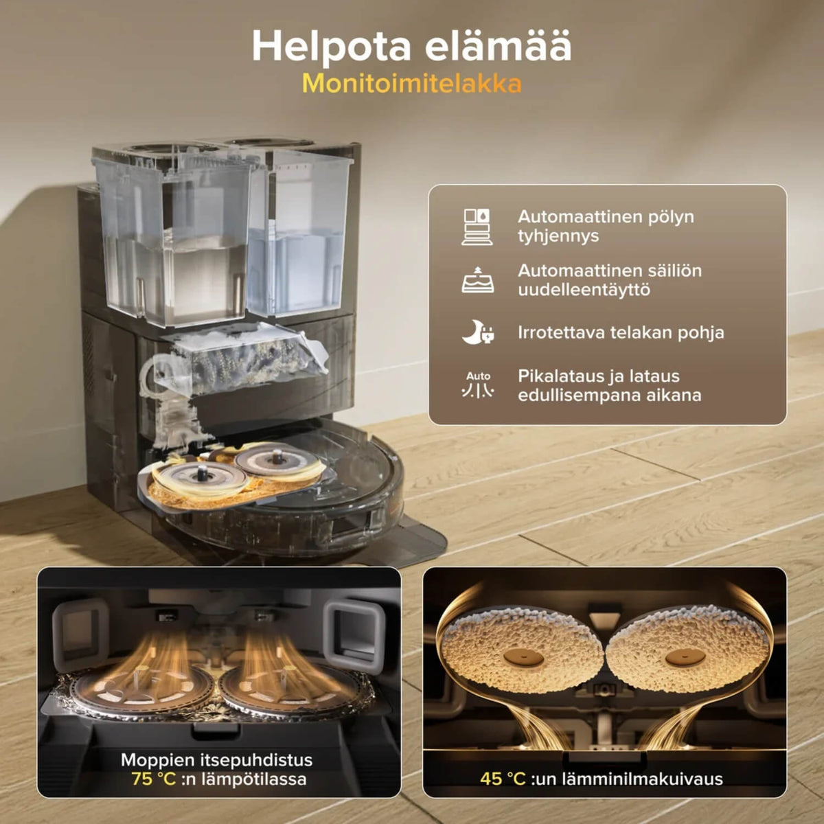 Roborock Qrevo S Pro robotti-imuri & -moppi + puhdistustelakka