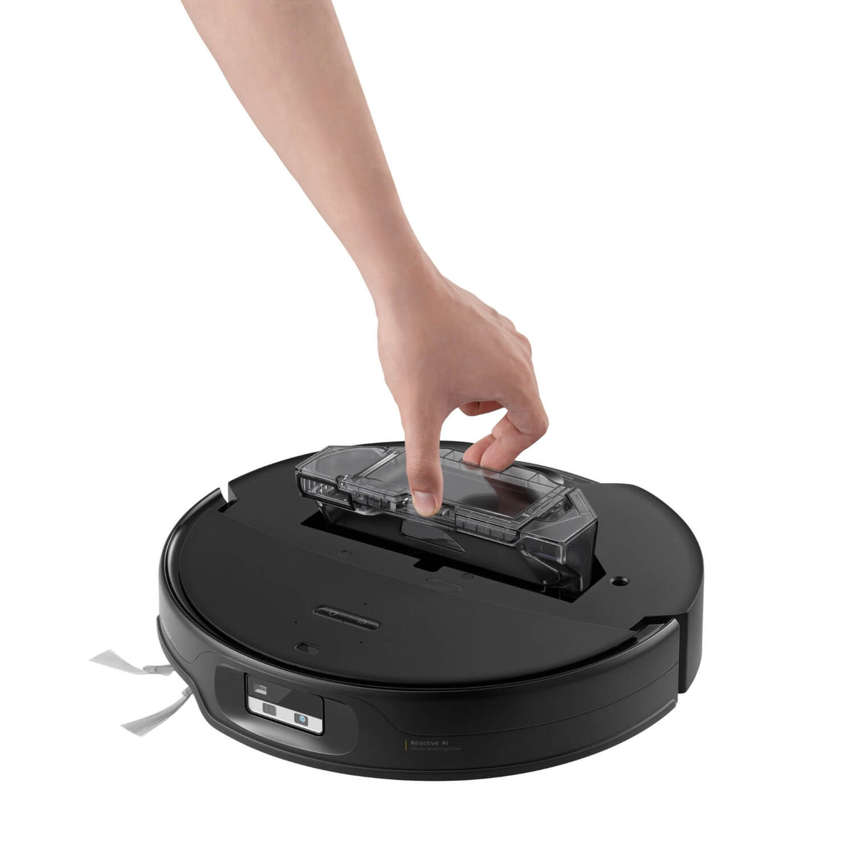Roborock Saros 20 Neo tuotekuva hopea-musta robotti irrotettava pölysäiliö