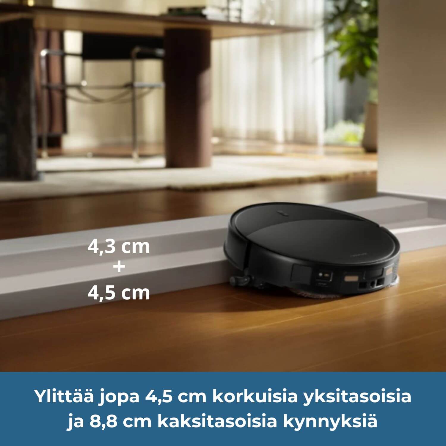 Roborock Saros 20 robotti-imurissa on  kallistuva AdaptiLift Chassis 3.0 -alusta, jonka ansiosta robotti pystyy nousemaan jopa 8,8 cm korkuisia kaksitasoisia portaita ( 4,5 cm + 4,3 cm).