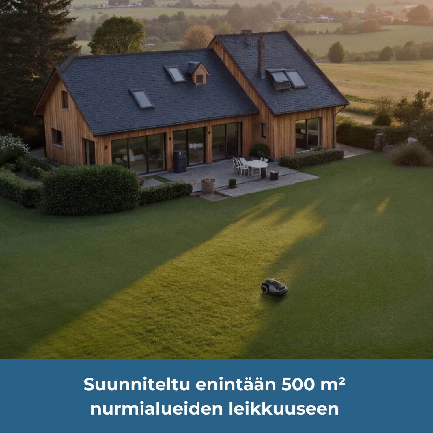 Roborock Neo Q105 rajalangaton robottiruohonleikkuri on suunniteltu enintään 500 m² nurmialueille/pihoille.