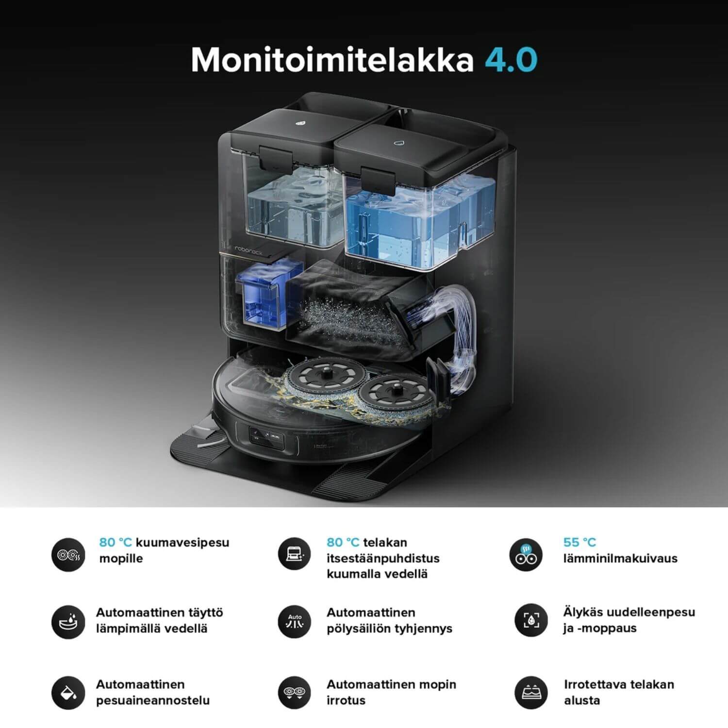Roborock Saros Z70 robotti-imuri & -moppi + puhdistustelakka