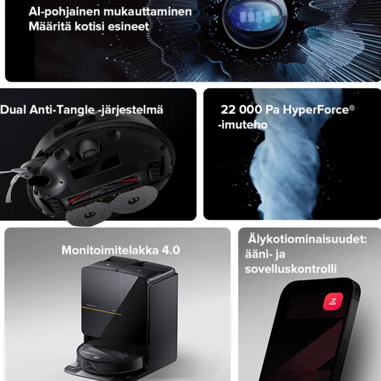 Roborock Saros Z70 robotti-imuri & -moppi + puhdistustelakka