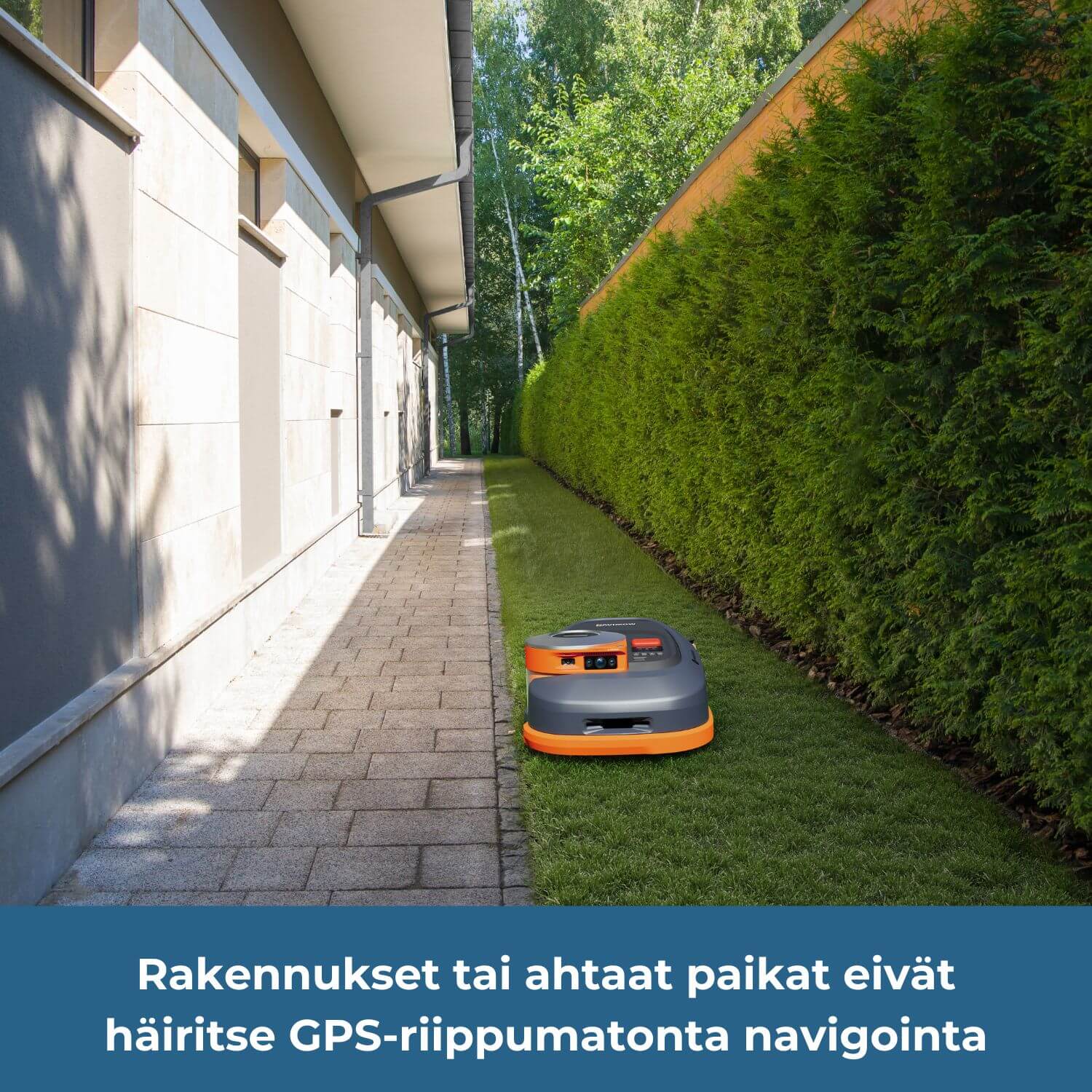 Rakennukset,ahtaat paikat tai muut katvealueet eivät häritse Segway Navimow H2 E robottileikkurin navigointia, sillä se ei ole riippuvainen GS-signaalista.
