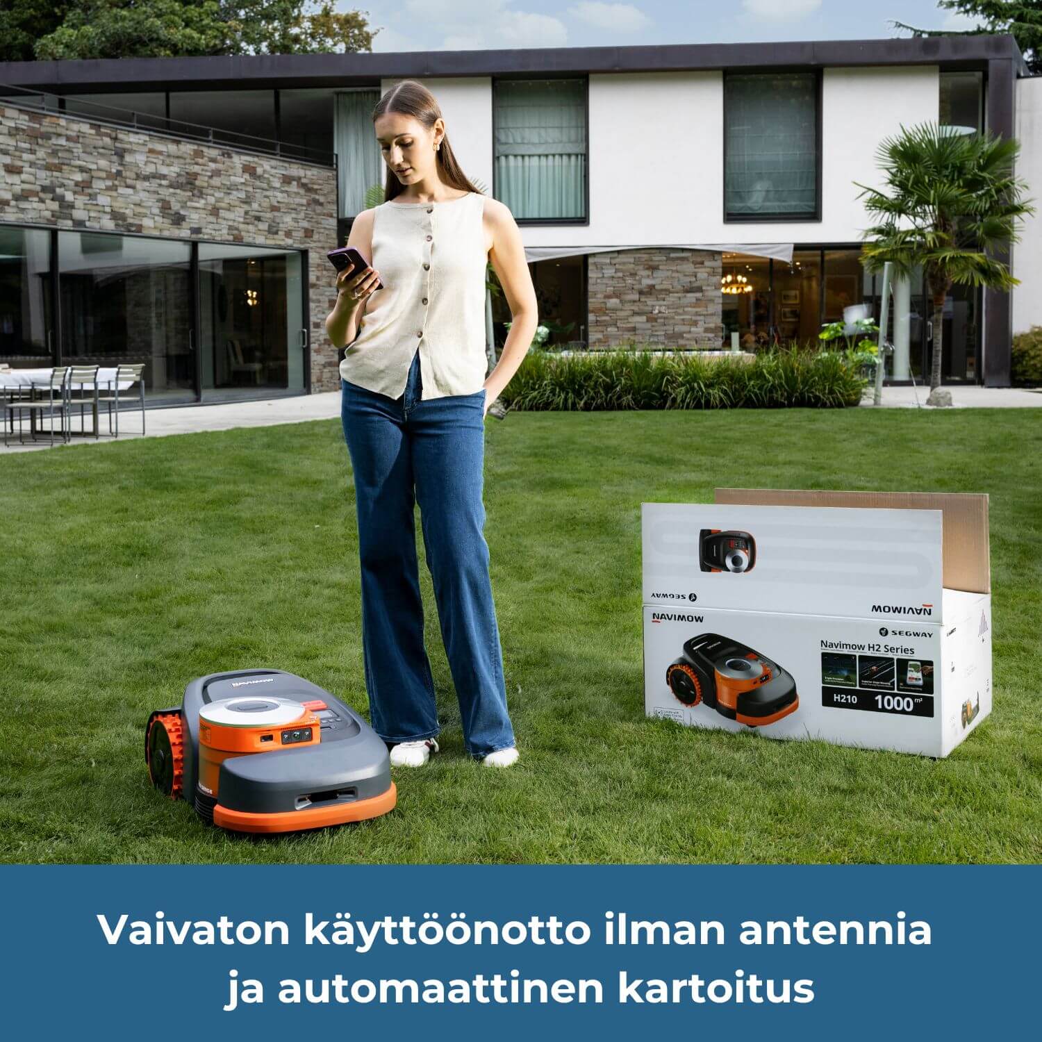 Segway Navimow H2 E rajalangaton robottileikkurissa on helppo antenniton Network RTK -paikannus ja automaattinen kartoitus, minkä vuoksi se on helppo ja nopea ottaa käyttöön.