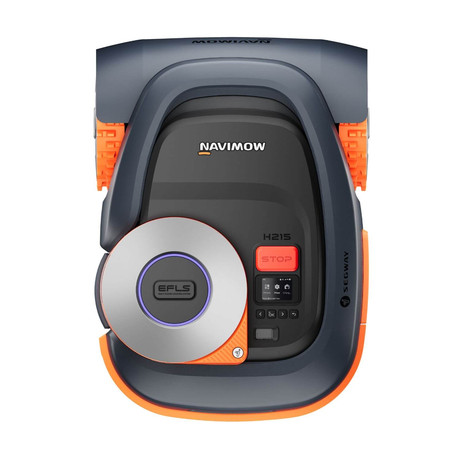 Segway Navimow H2 E robottileikkuri tuotekuva värissä musta/oranssi, ylhäältä päin