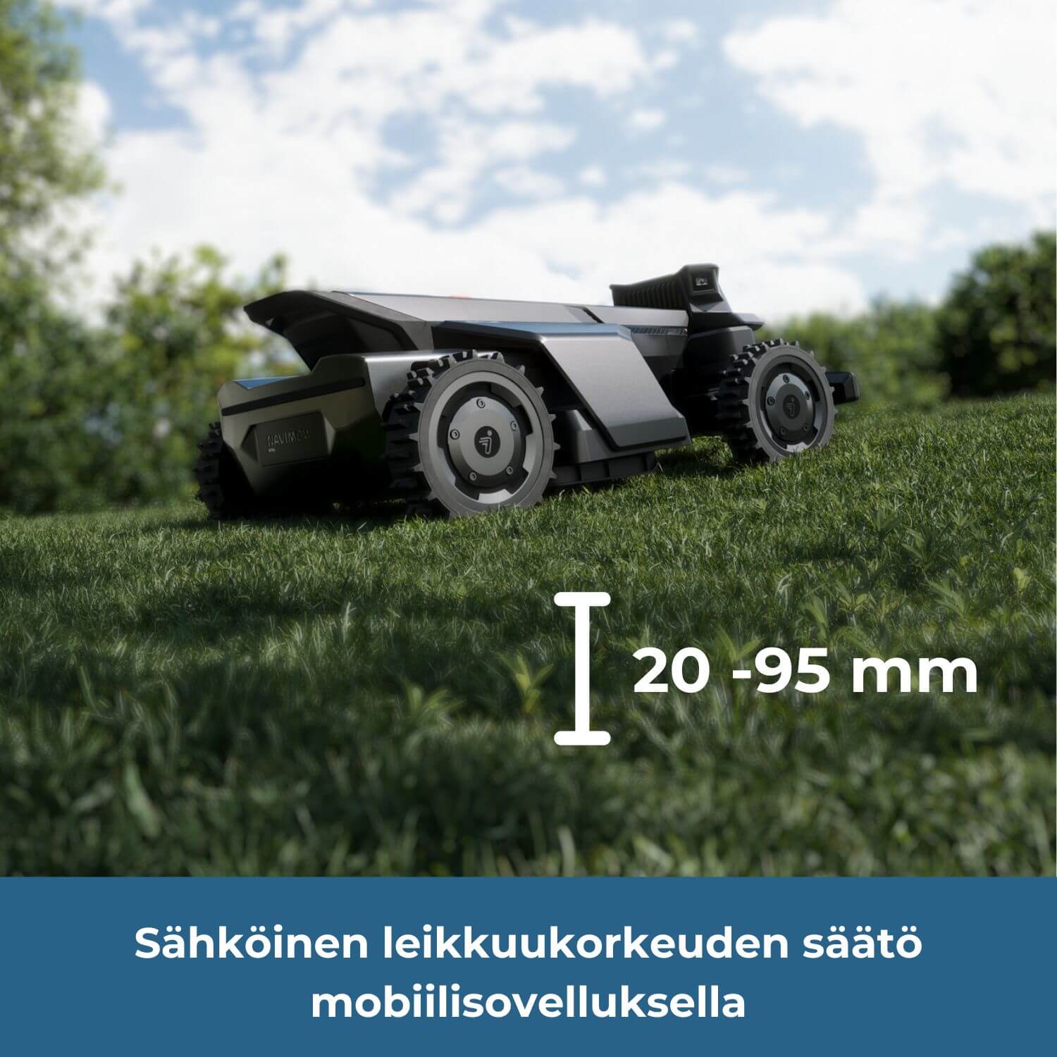 Segway Navimow X4 robottiruohonleikkurissa on sähkösäätöinen leikkuukorkeus 20-95mm välillä suoraan mobiilisovelluksesta.
