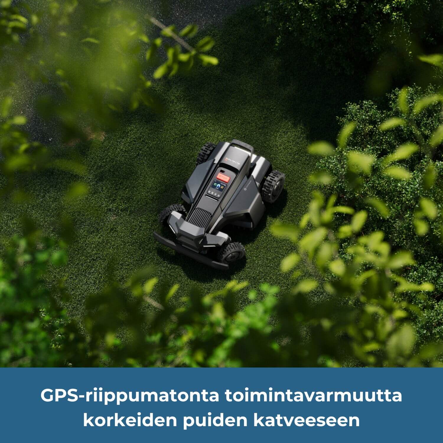 Segway Navimow X4 robottiruohonleikkurin GPS-riippumaton navigointitekniikka tuo toimintavarmuutta myös korkeiden puiden alle ja muille tyypillisille katvealueille.
