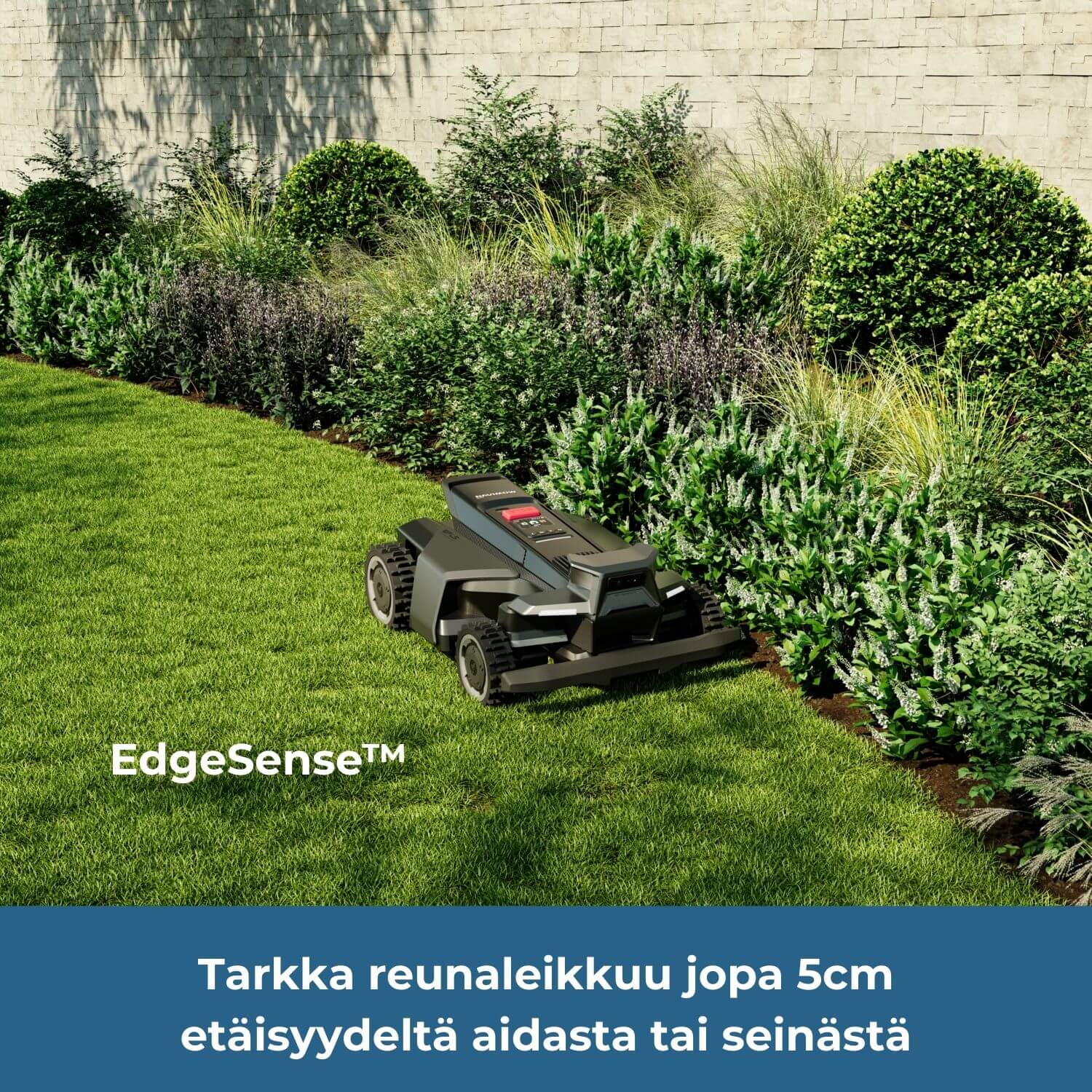 Segway Navimow X4 robottiruohonleikkurissa on tarkka EdgeSense reunaleikkuu, jonka vuoksi se pystyy leikkaamaan nurmen jopa 5 cm etäisyydeltä aidasta tai reunasta.