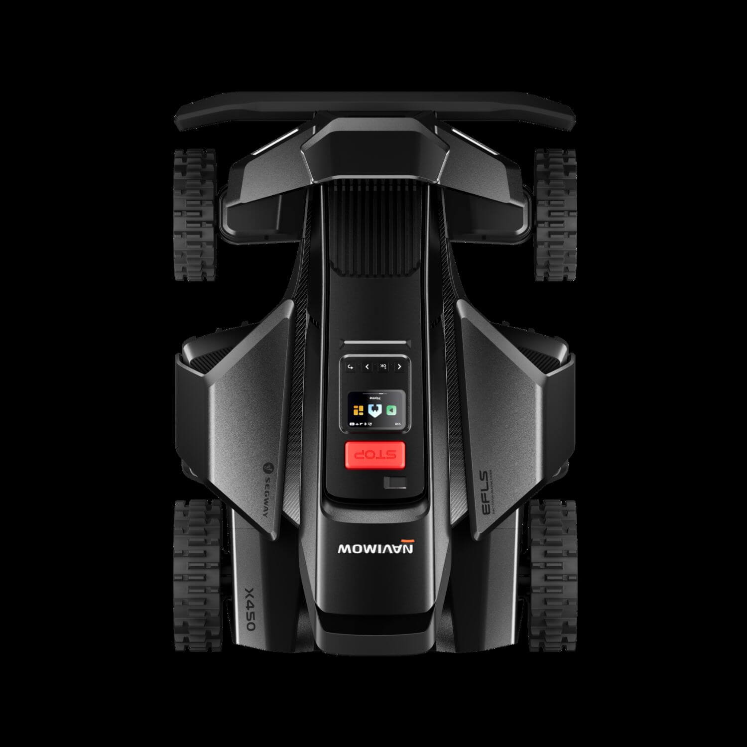 Segway Navimow X4 rajalangaton robottiruohonleikkuri, musta, päältä kuvattuna.