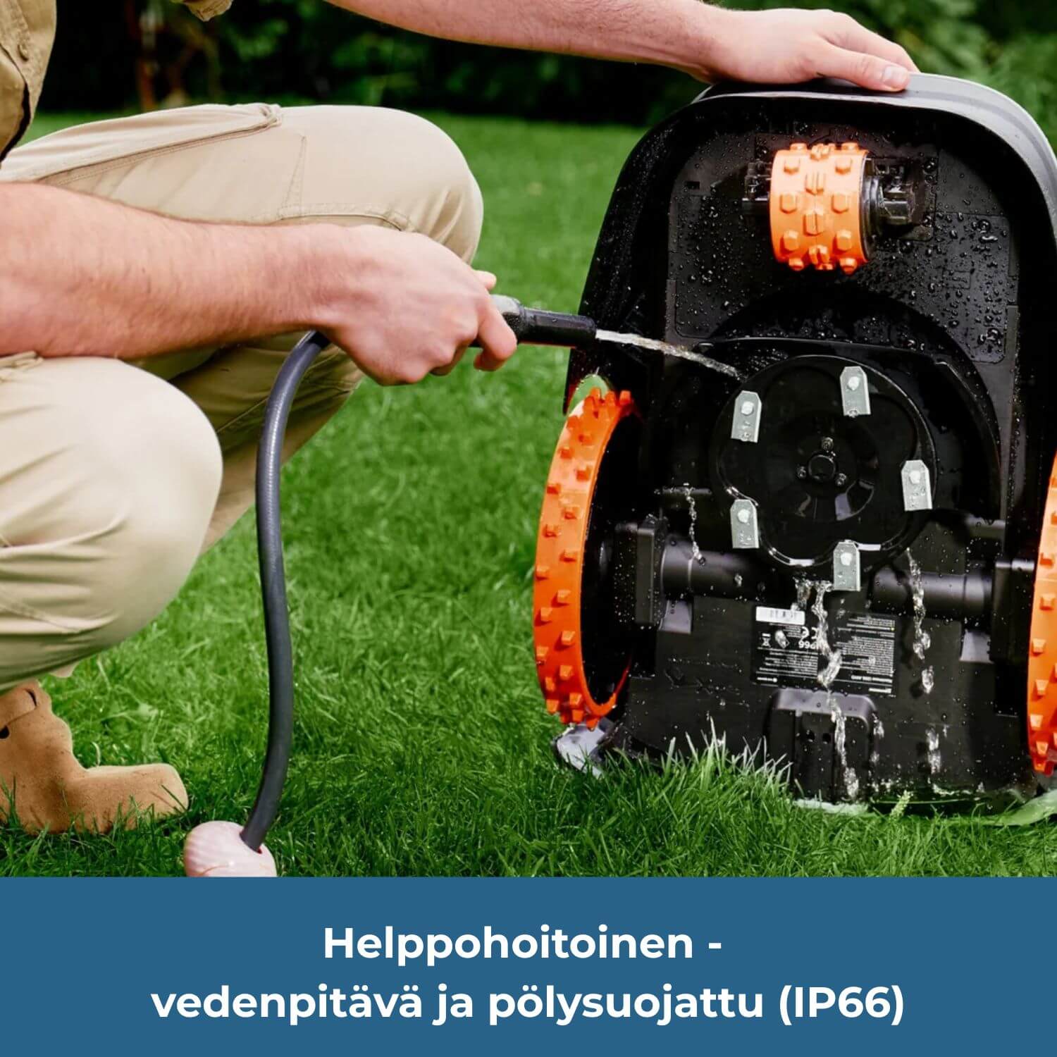 Segway Navimow i2 E AWD robottiruohonleikkuri on helppohoitoinen ja vesipestävä puutarhaletkulla (vedenpitävä ja pölysuojattu IP66-luokitus)