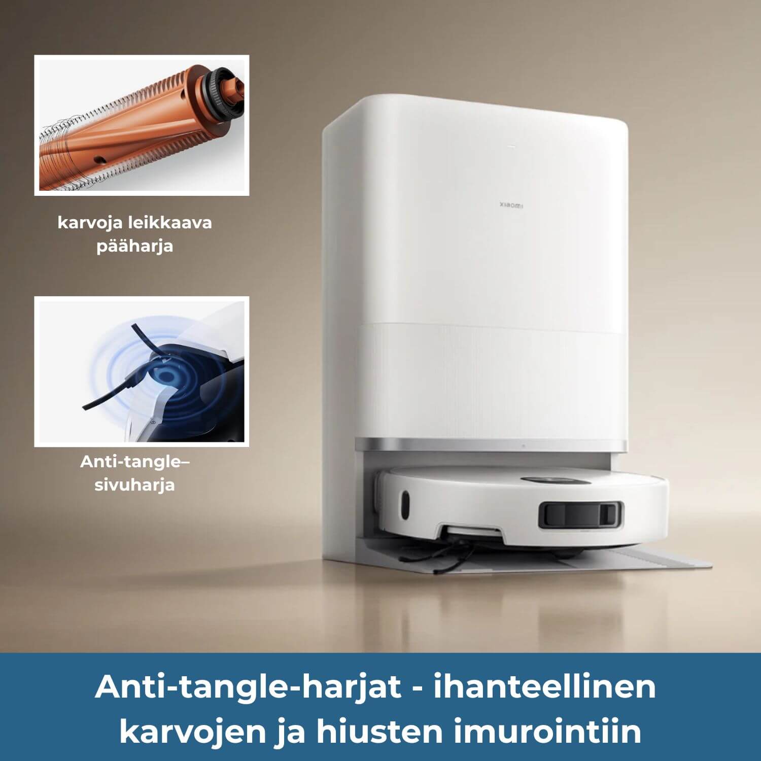 Xiaomi Robot Vacuum 5 - Anti-tangle-harjat ihanteellinen karvojen ja hiusten imurointiin