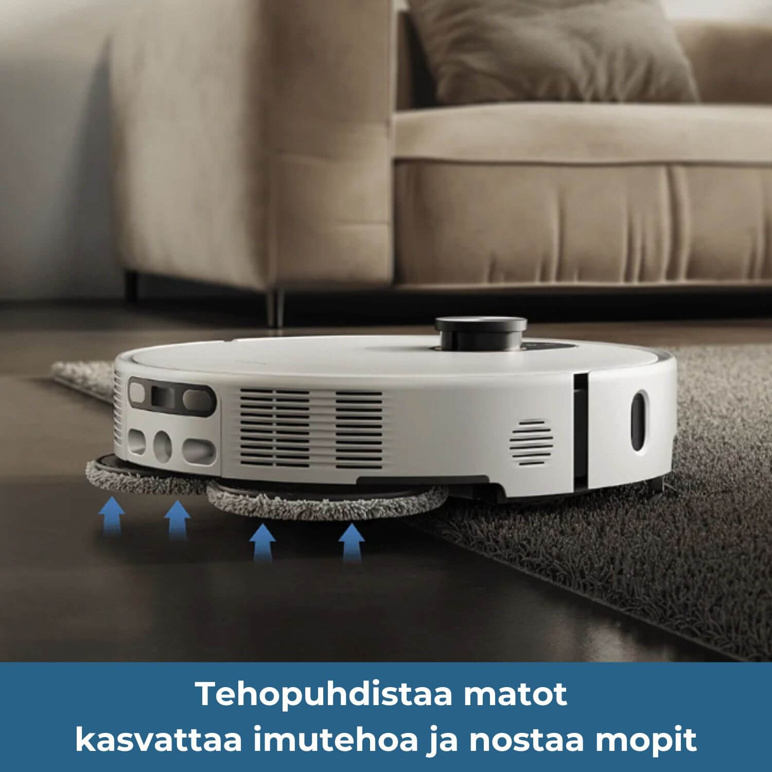 Xiaomi Robot Vacuum 5 tehokkaasti puhdistaa matot ja nostaa mopit, parantaa imutehoa ja puhdistuskykyä.