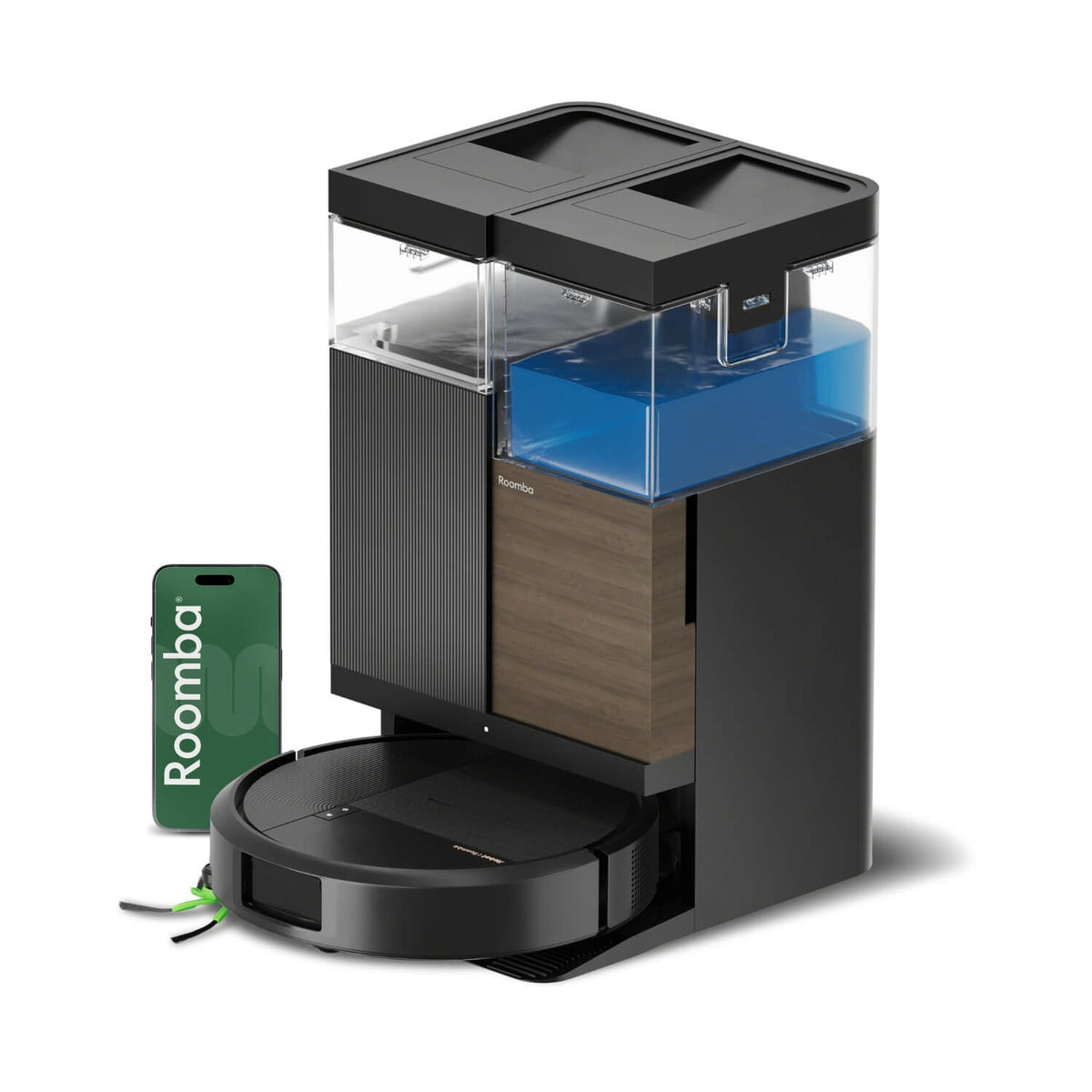 iRobot Roomba 575+ Combo puhdistustelakallinen robotti-imuri, musta, tuotekuva sivuviistosta