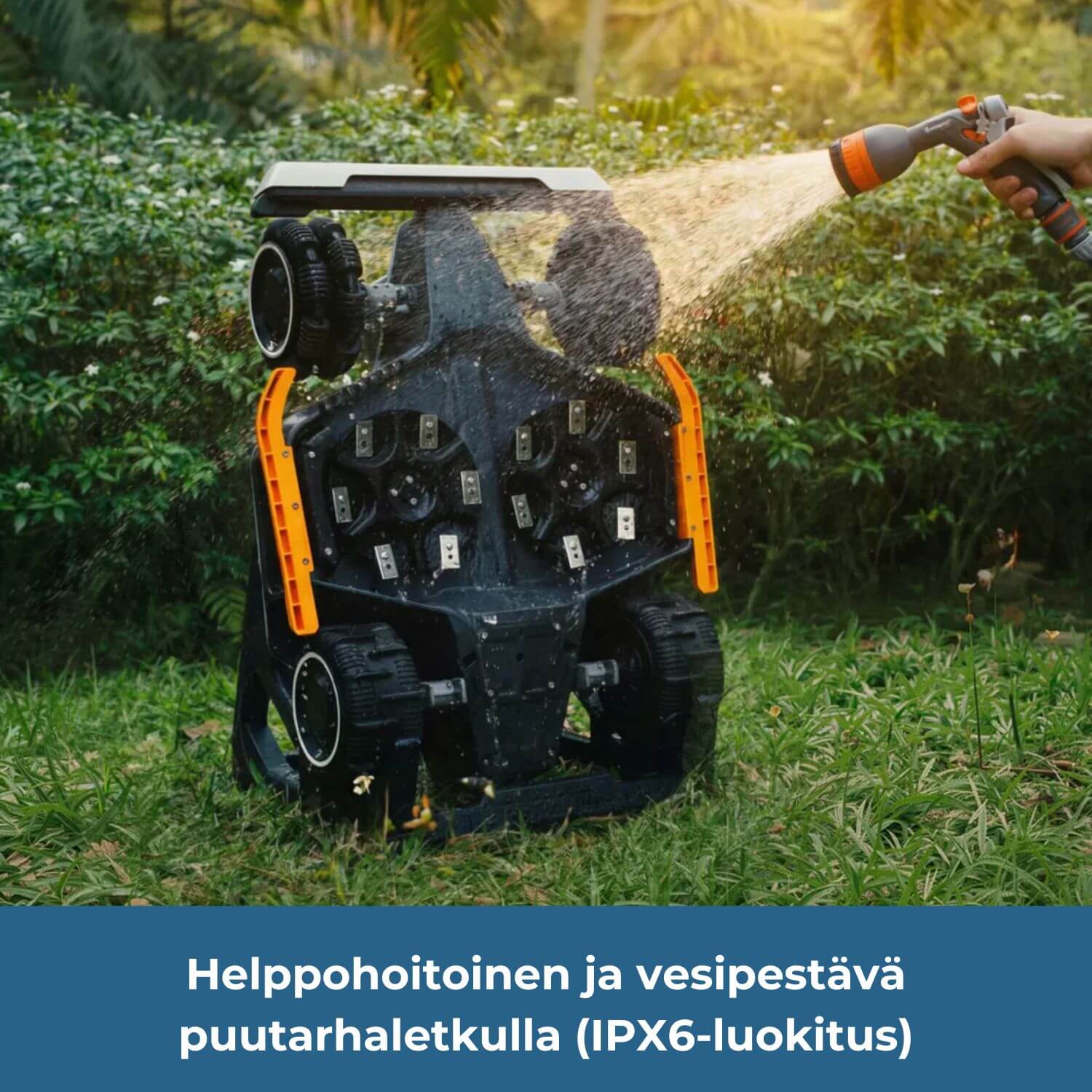 mammotion-luba-3-3000x-awd-lidar-rtk-robottiruohonleikkuri on helppohoitoinen ja vesipestävä puutarhaletkulla (ipx6-luokitus).