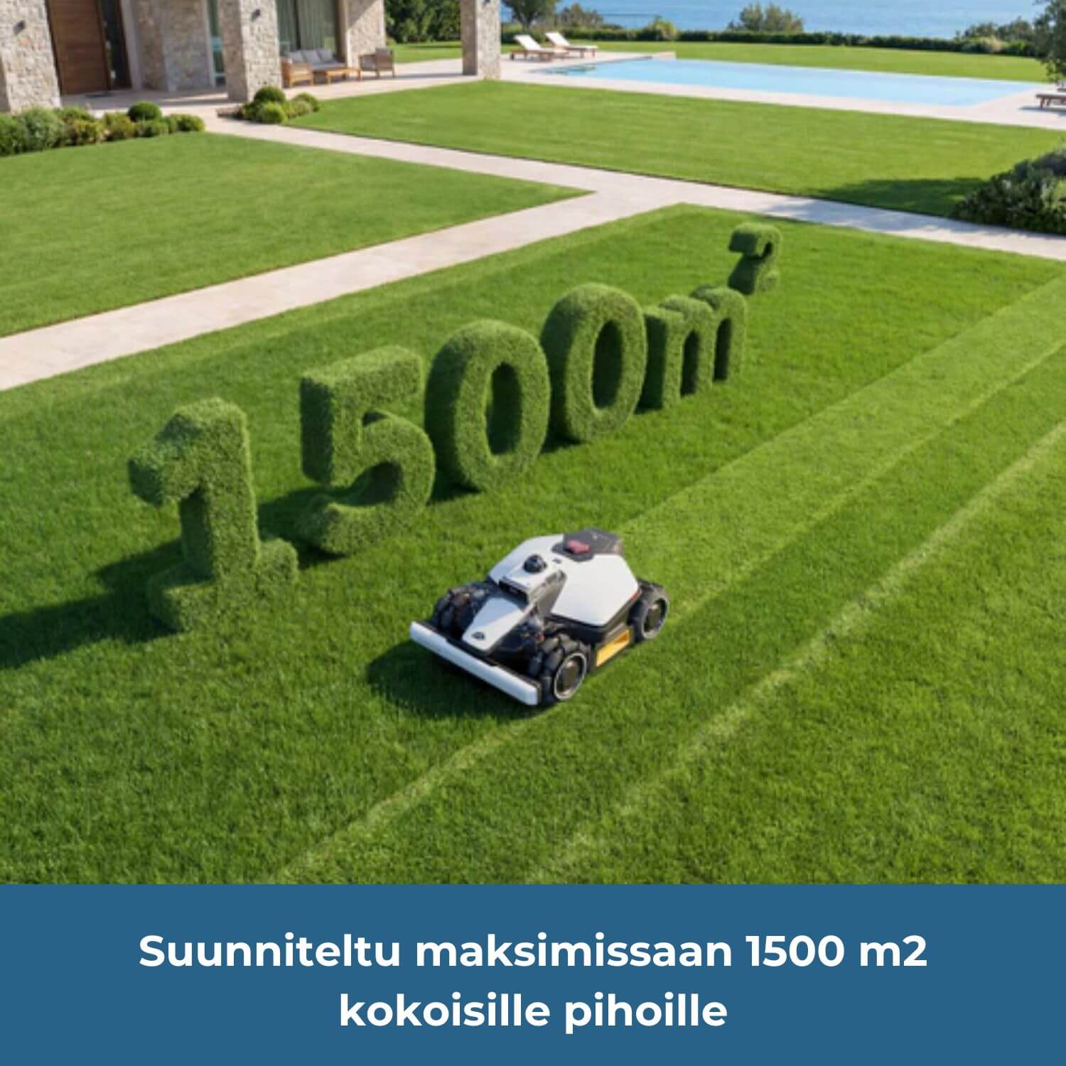 mammotion luba mini 2 awd lidar robottiruohonleikkuri on suunniteltu maksimissaan 1500 m2 nurmialueille/pihoille.