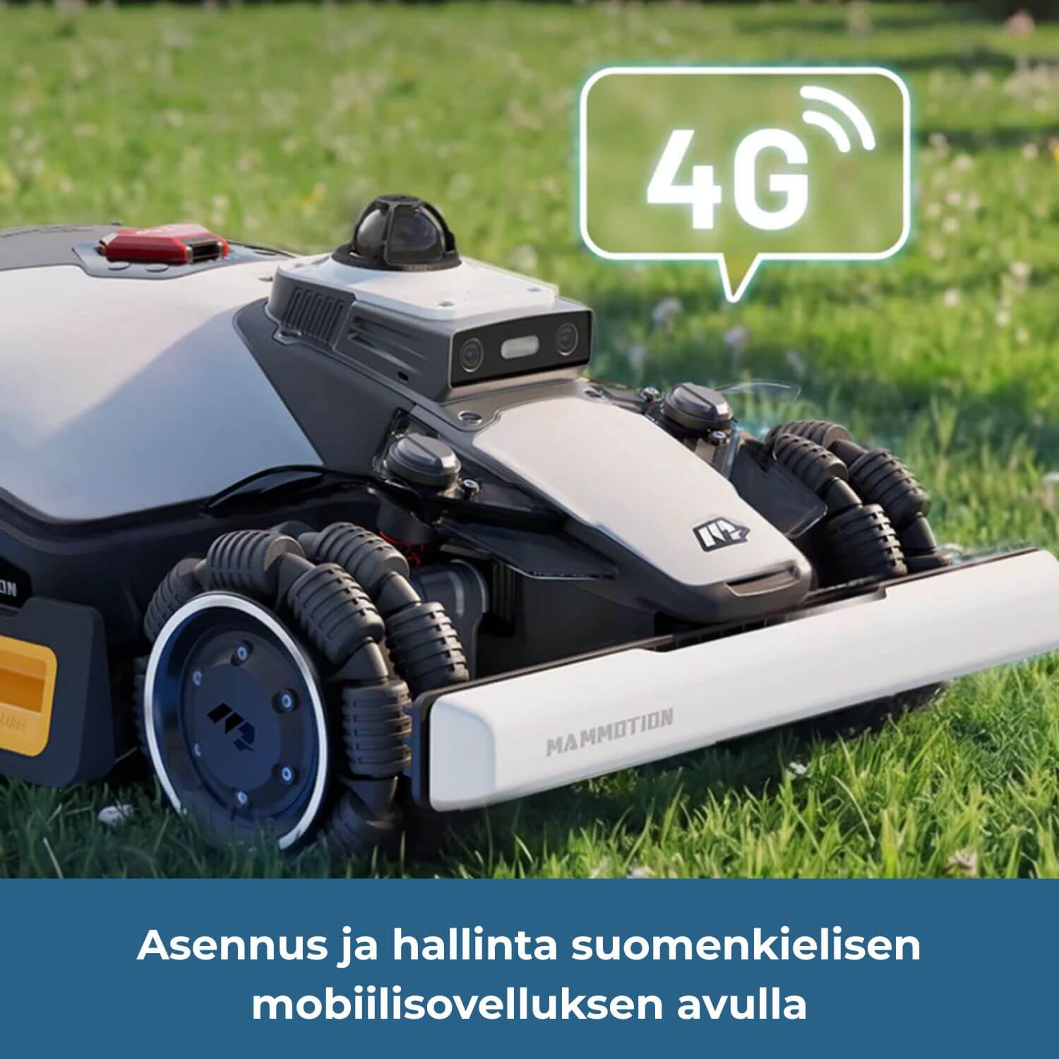 mammotion luba mini 2 awd lidar robottiruohonleikkurin asennus ja hallinta tapahtuu suomenkielisellä mobiilisovelluksella ja siinä on 4G-valmius.
