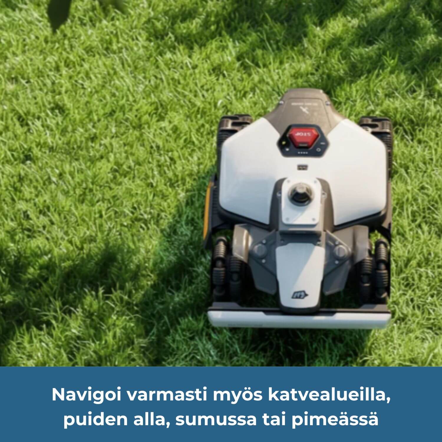mammotion luba mini 2 awd lidar robottiruohonleikkuri navigoi varmasti myös katvealueilla, puiden alla, sumussa tai pimeässä.