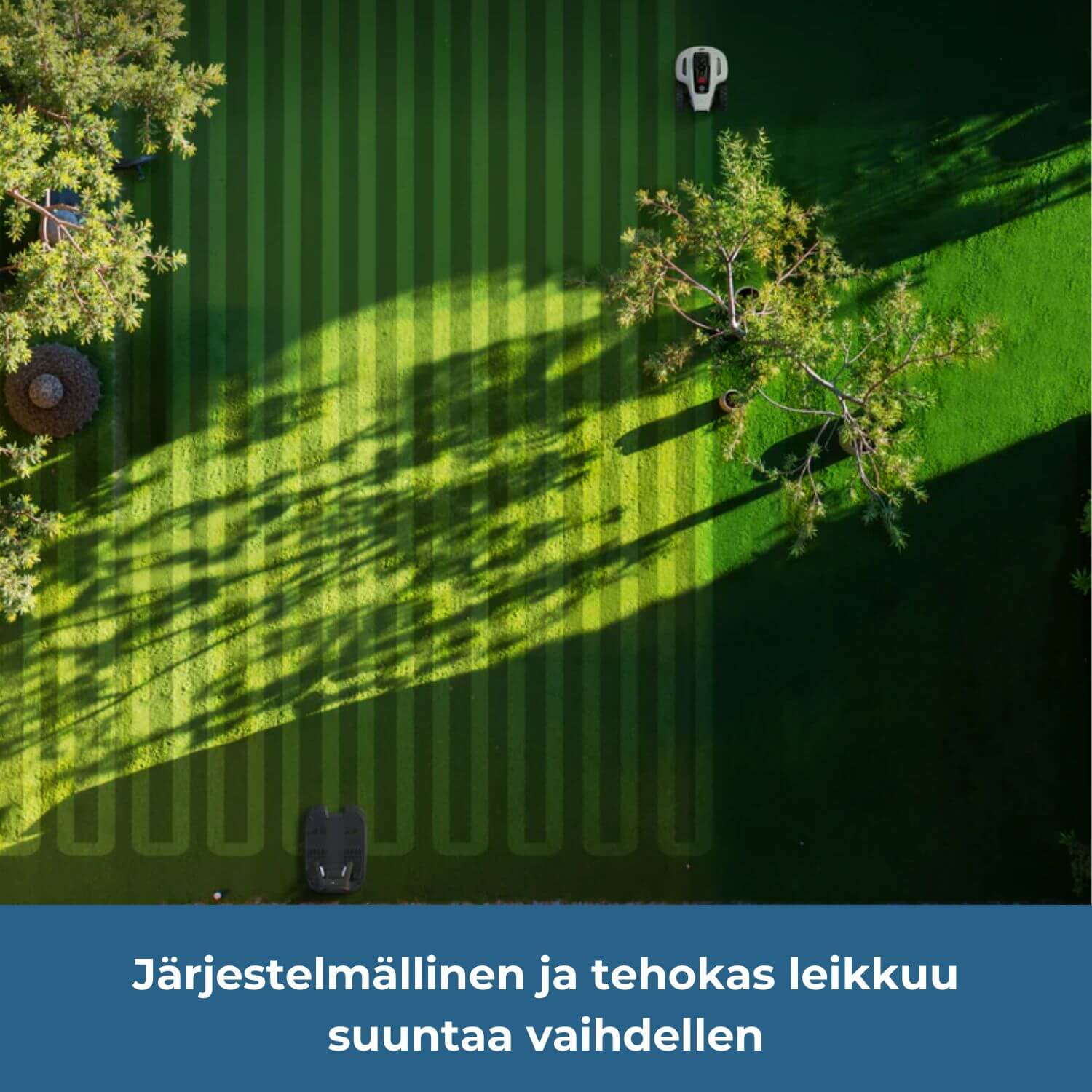 Mammotion Yuka mini 2 lidar vision robottieruohonleikkuri leikkaa nurmen järjestelmällisesti ja tehokkaasti suuntaa vaihdellen