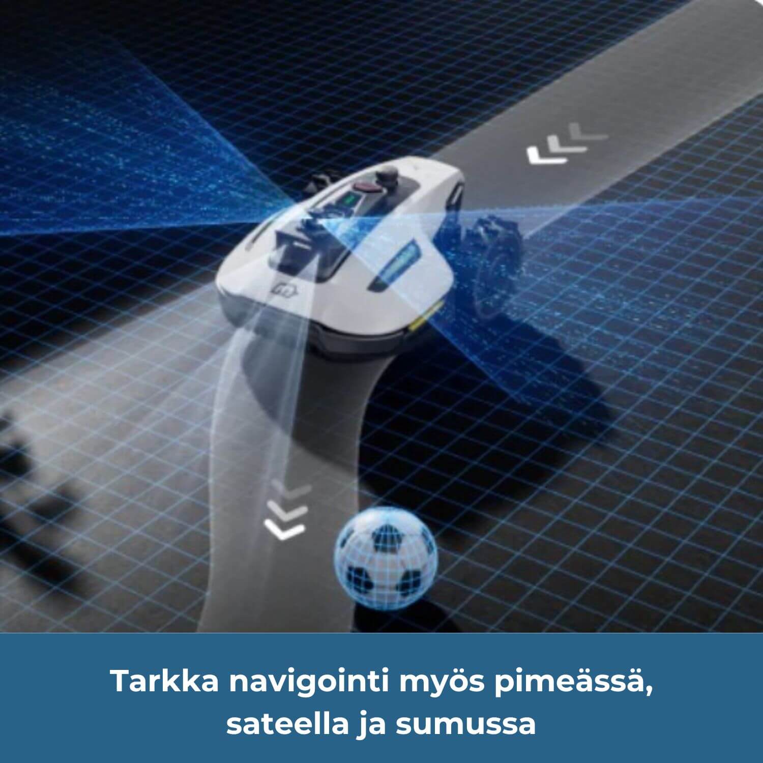 mammotion-yuka-mini-2-lidar-vision-rajalangaton-robottiruohonleikkuri navigoi tarkasti myös pimeässä, sateella a sumussa.