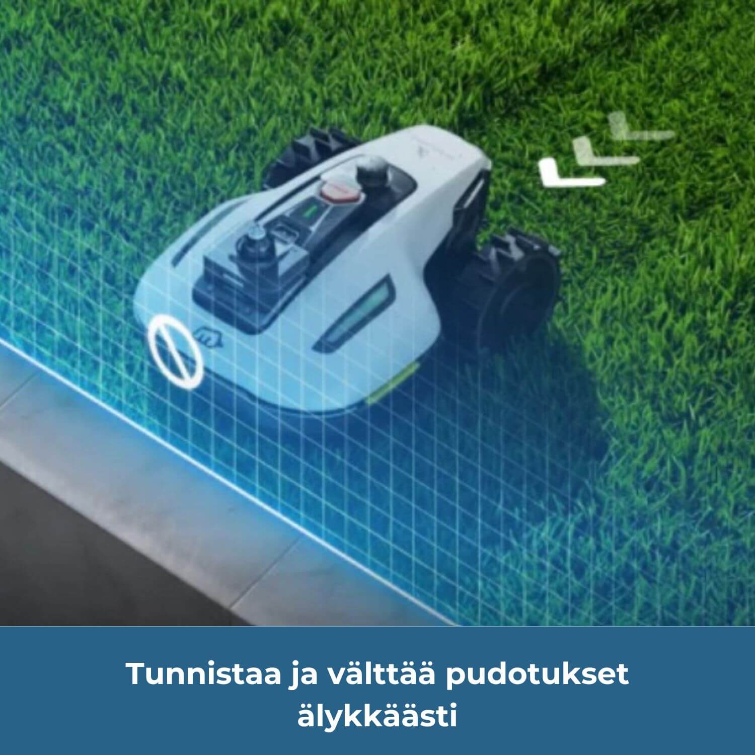 mammotion-yuka-mini-2-lidar-vision-rajalangaton-robottiruohonleikkuri tunnistaa pudotukset ja vaaran paikat tekoälyn avulla ja välttää ne tekemällä virtuaalisia turva-aitoja.