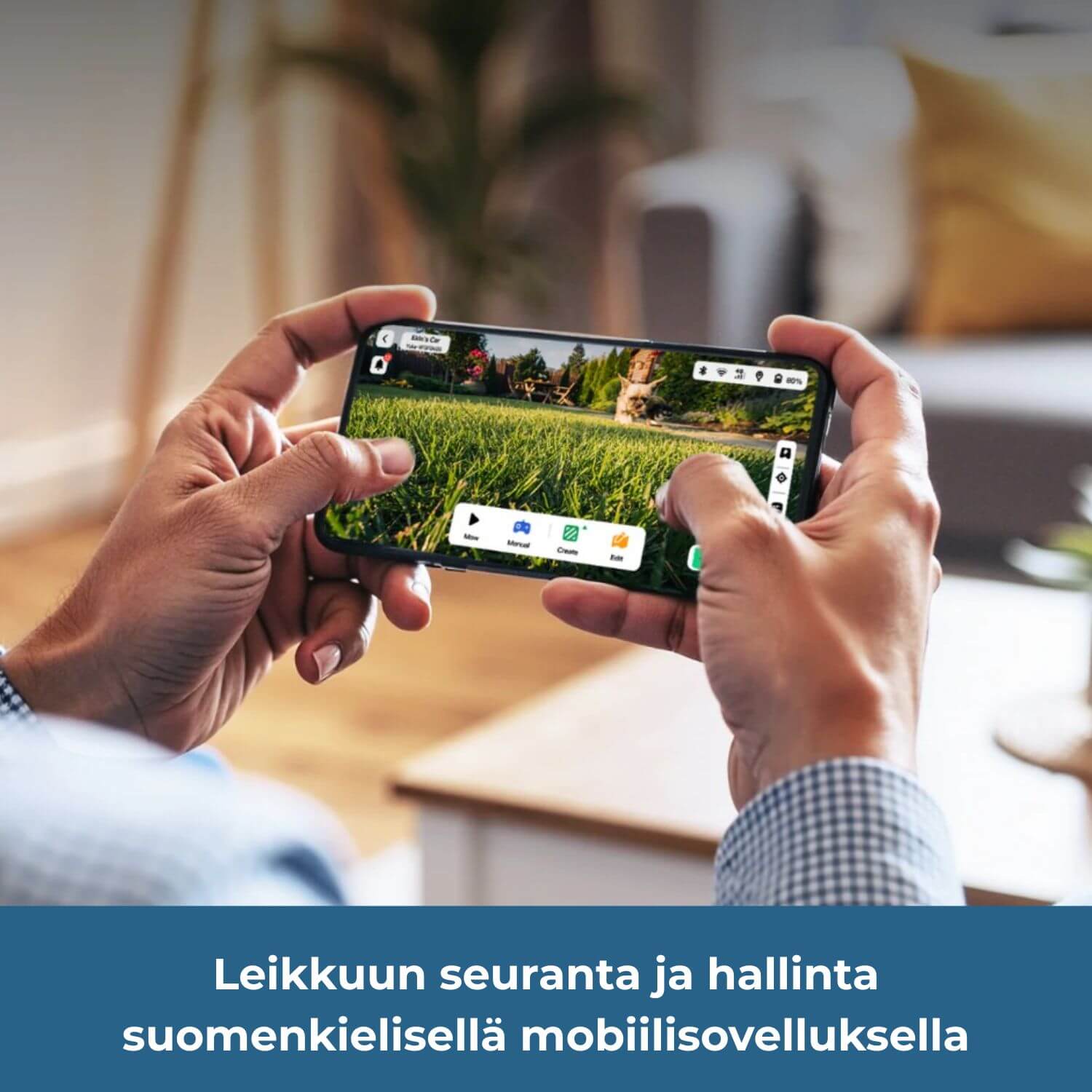 mammotion-yuka-mini-2-lidar-vision-rajalangaton-robottiruohonleikkuri leikkuuta voi säätää ja seurata suomenkielisellä mobiilisovelluksella vaikka kotisohvalta.