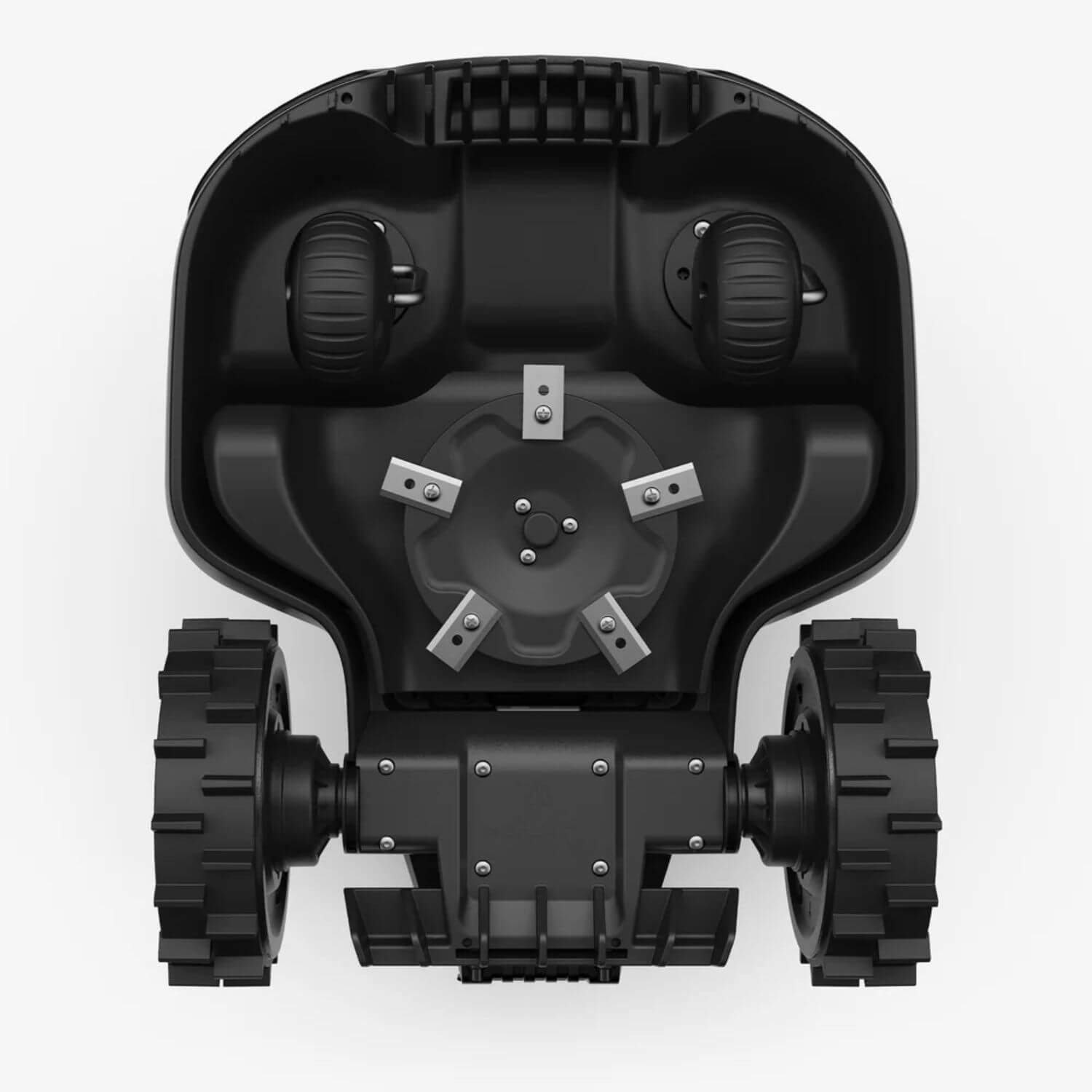 mammotion-yuka-mini-2-rajalangaton-robottiruohonleikkuri tuotekuva tummanharmaa/musta pohjasta kuvattuna.