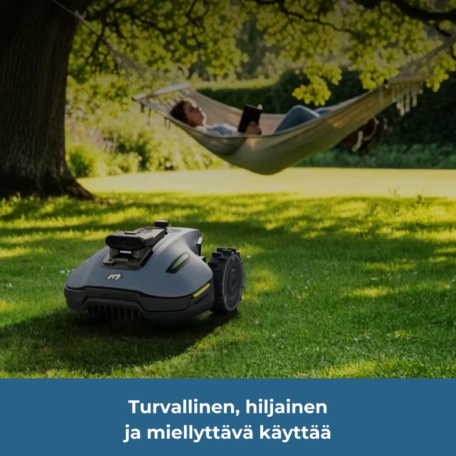 mammotion-yuka-mini-2-rtk-vision-rajalangaton-robottiruohonleikkuri on turvallinen, hiljainen ja miellyttävä käyttää, eikä se estä samanaikaista oleskelua ja rentoutumista pihalla.